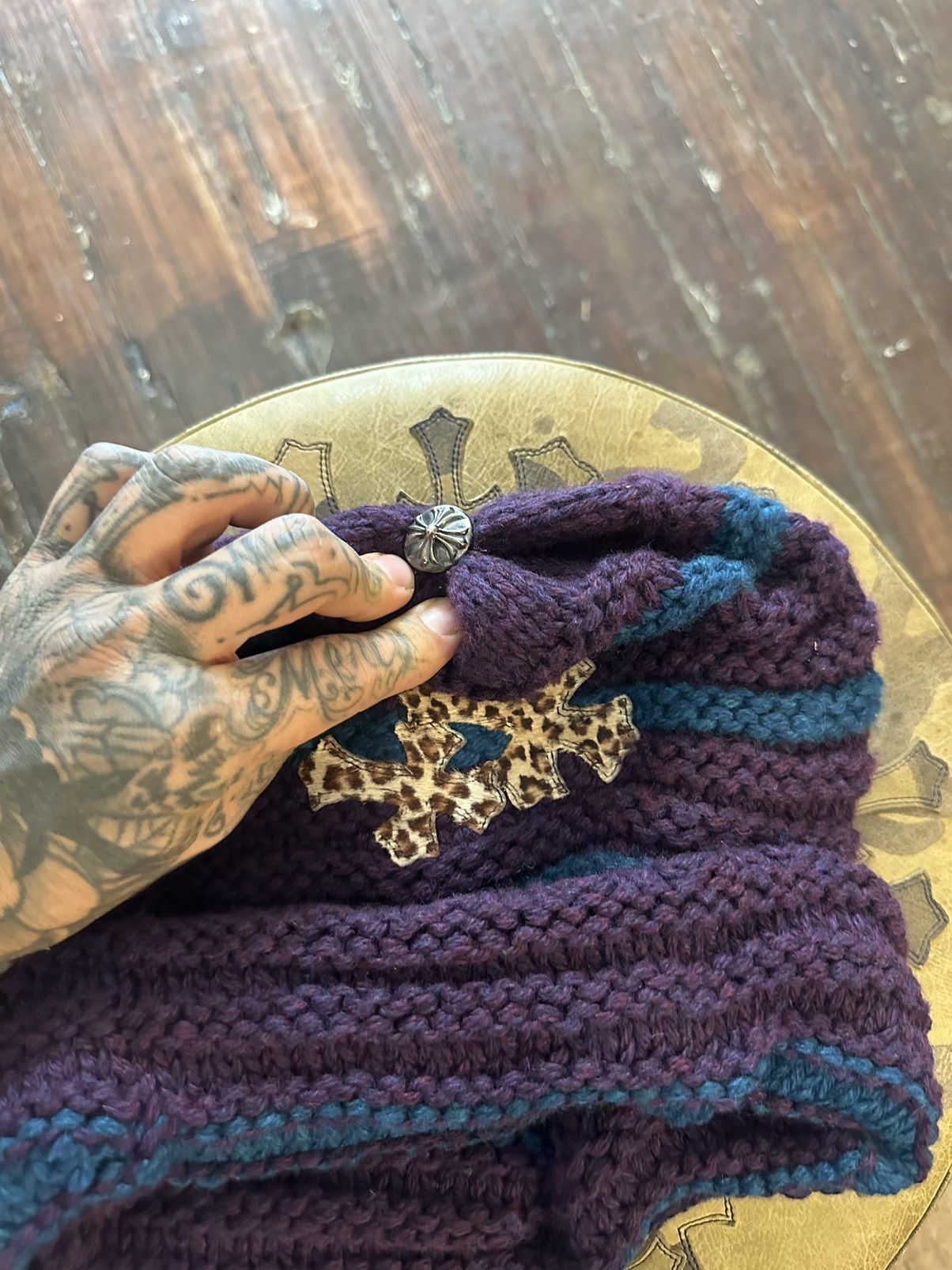 Chrome Hearts Chrome Hearts CASHMERE Leopard Cheetah Cross Patch Beanie Size ONE SIZE - 2 Thumbnail