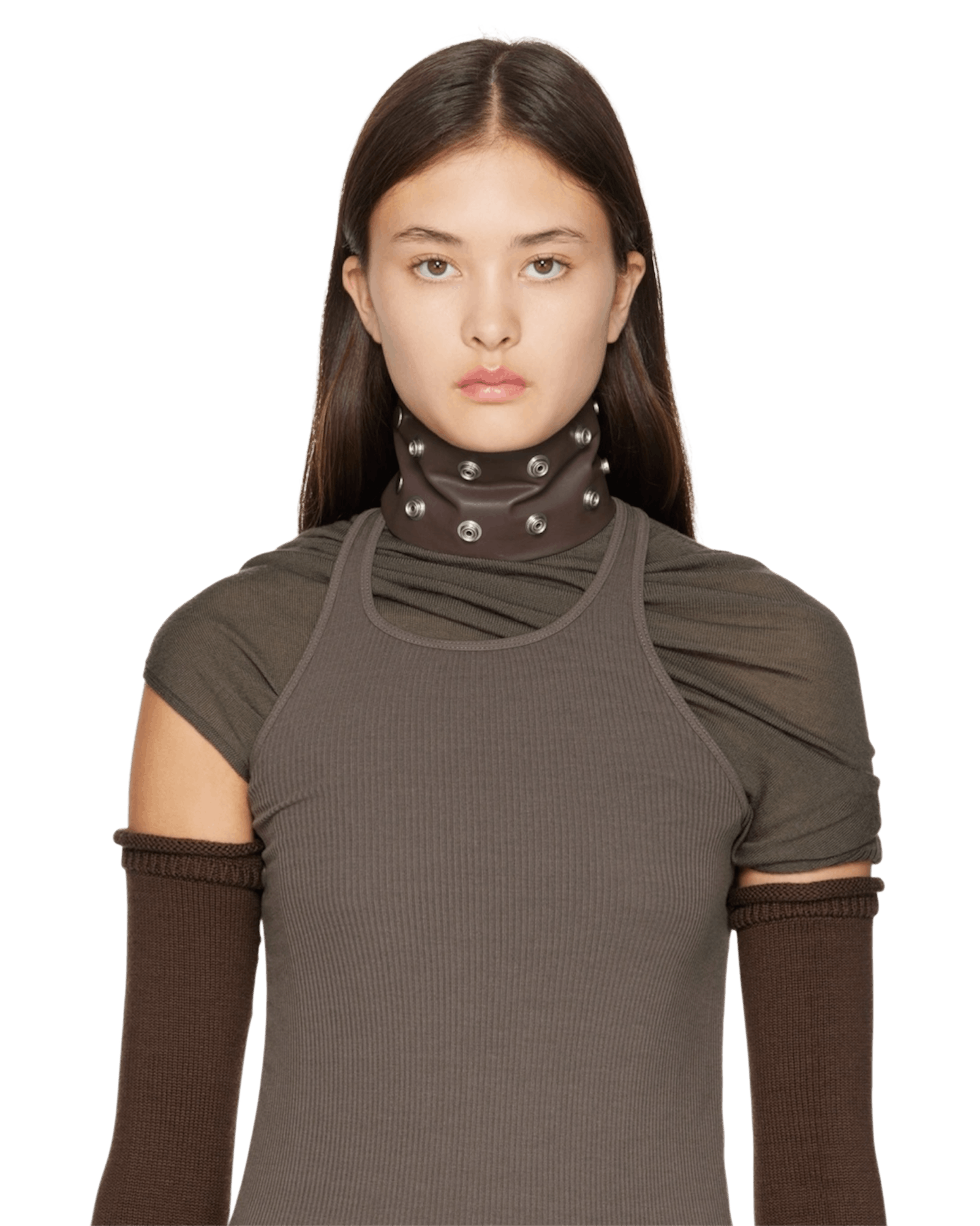 Rick Owens Rick Owens FW23 Luxor Leather Snap Collar in Brown Size ONE SIZE - 5 Thumbnail