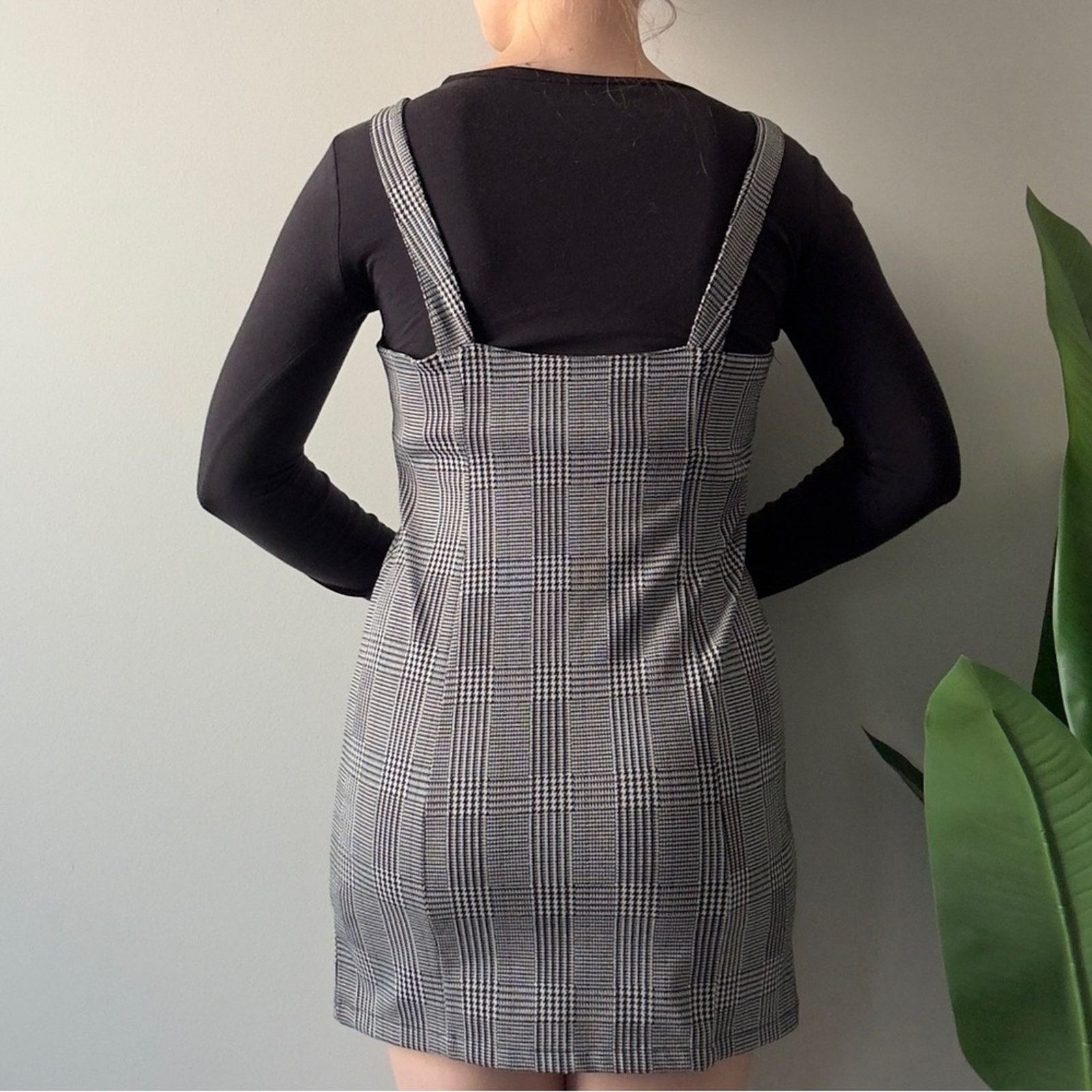 Other Love Tree Pinafore Plaid Black White mini Dress Full Zip EUC Size M / US 6-8 / IT 42-44 - 2 Thumbnail