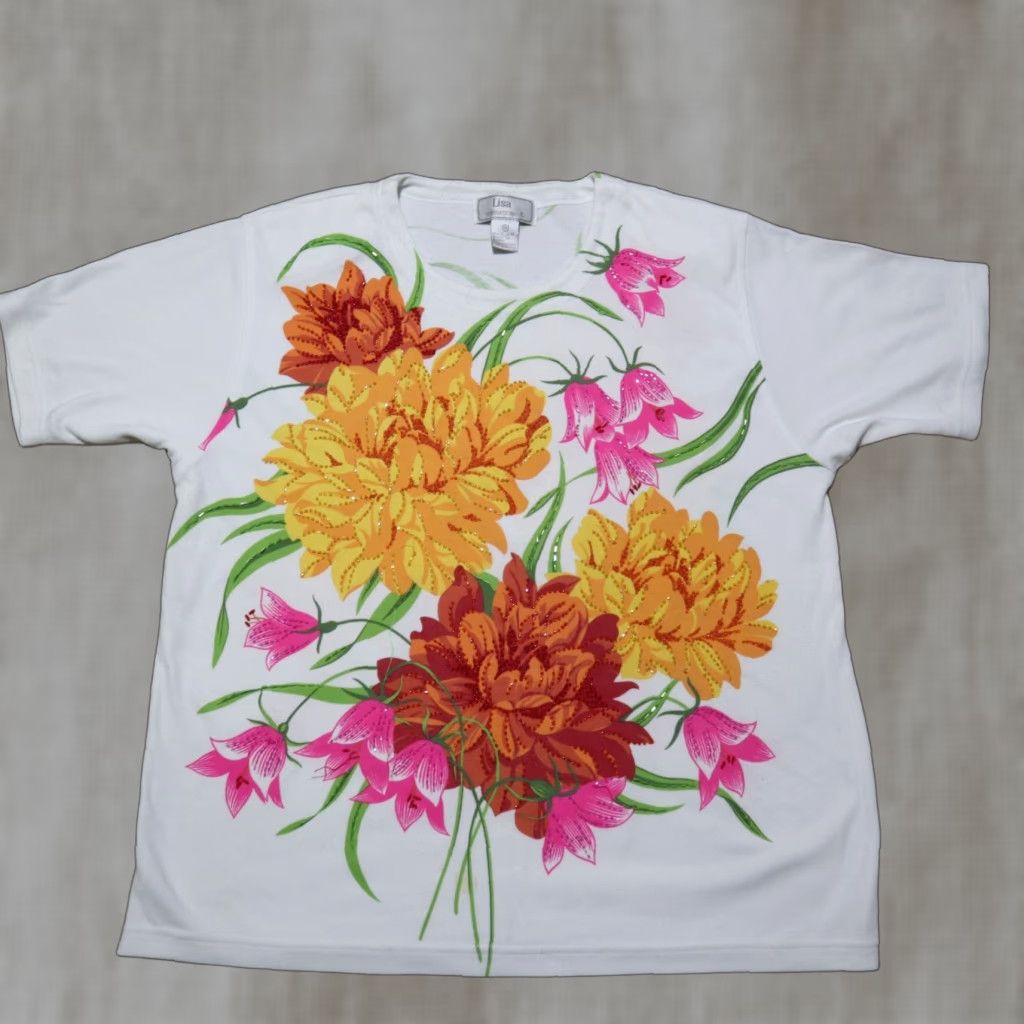Vintage VINTAGE Lisa International Flowers Floral Lightweight Sweater Women's XL Floral Shirt Women XL White Cotton Blend Vintage Yes Tank? Size XL / US 12-14 / IT 48-50 - 1 Thumbnail