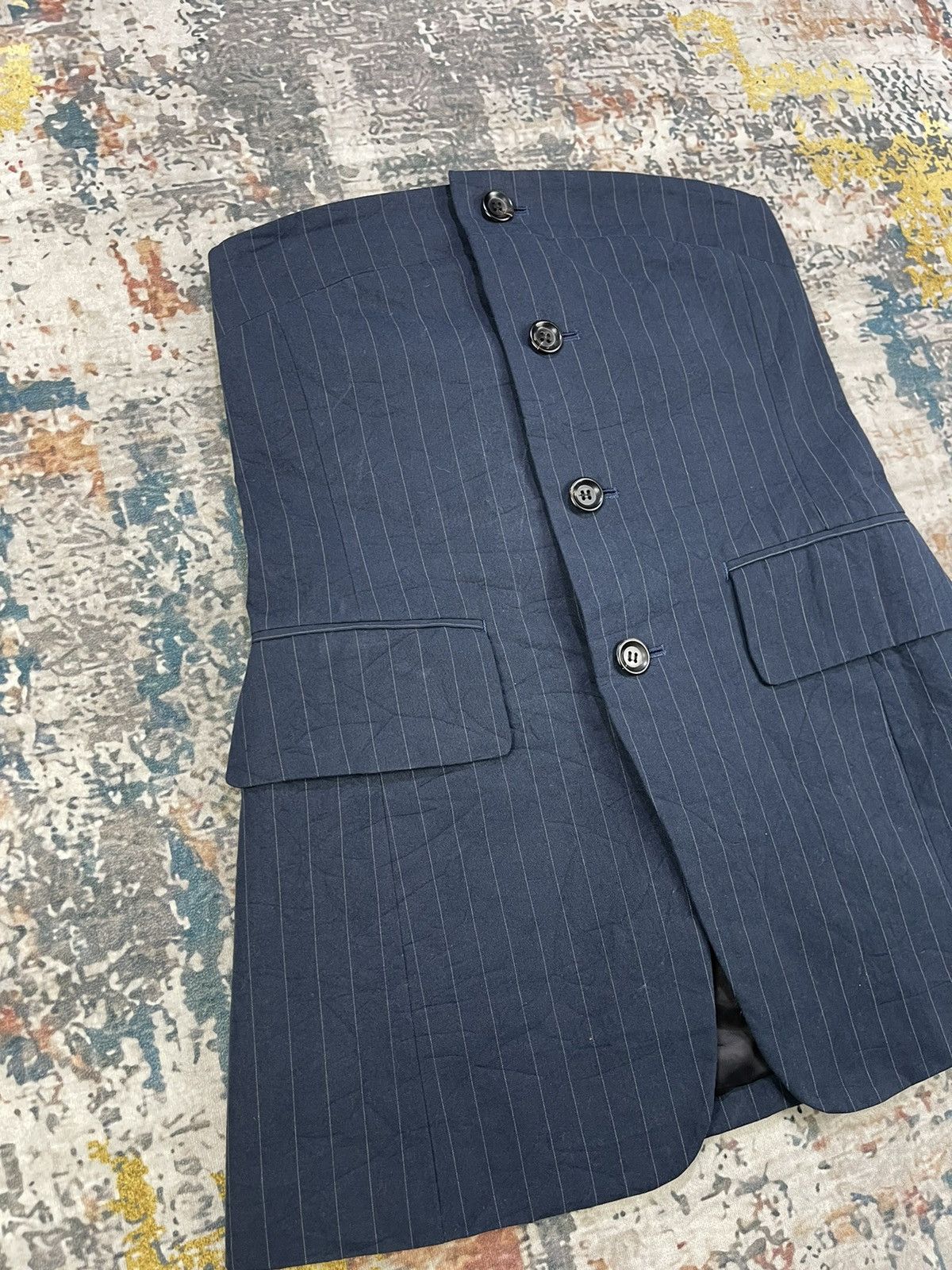 Japanese Brand Lâchement Navy Blanche Pinstriped Bustier Top Size XS / US 0-2 / IT 36-38 - 3 Thumbnail
