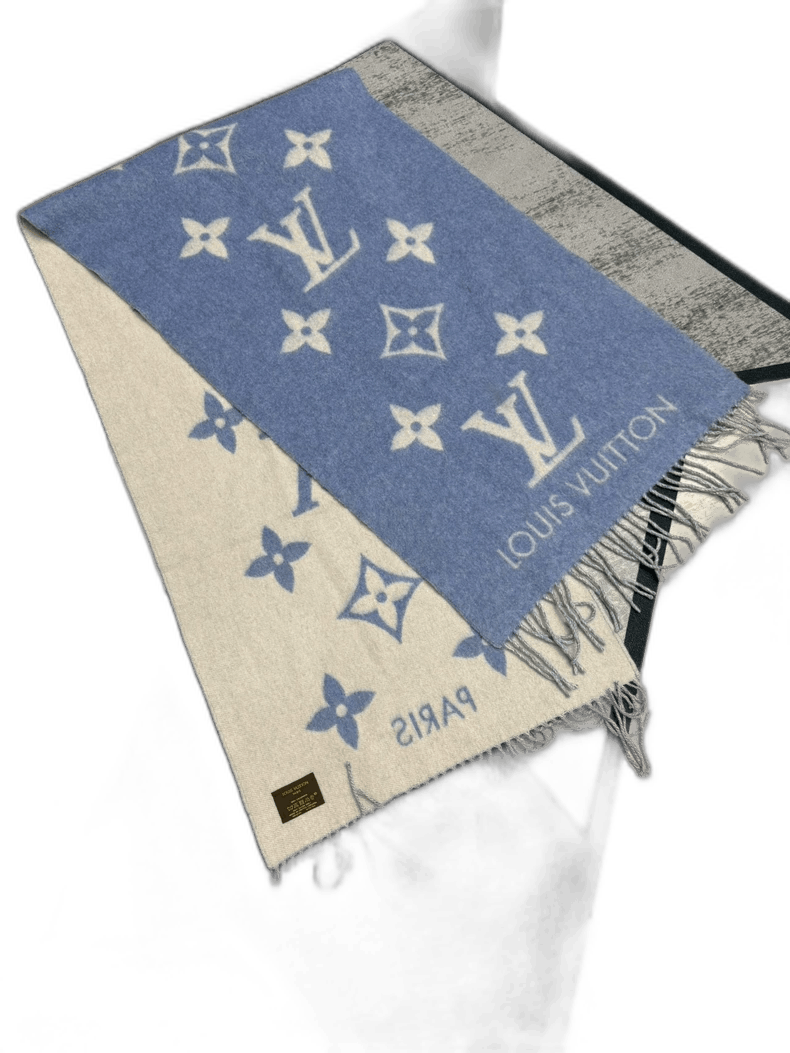 Louis Vuitton Louis Vuitton Blue Cashmere Scarf Double-sided Size ONE SIZE - 1 Thumbnail