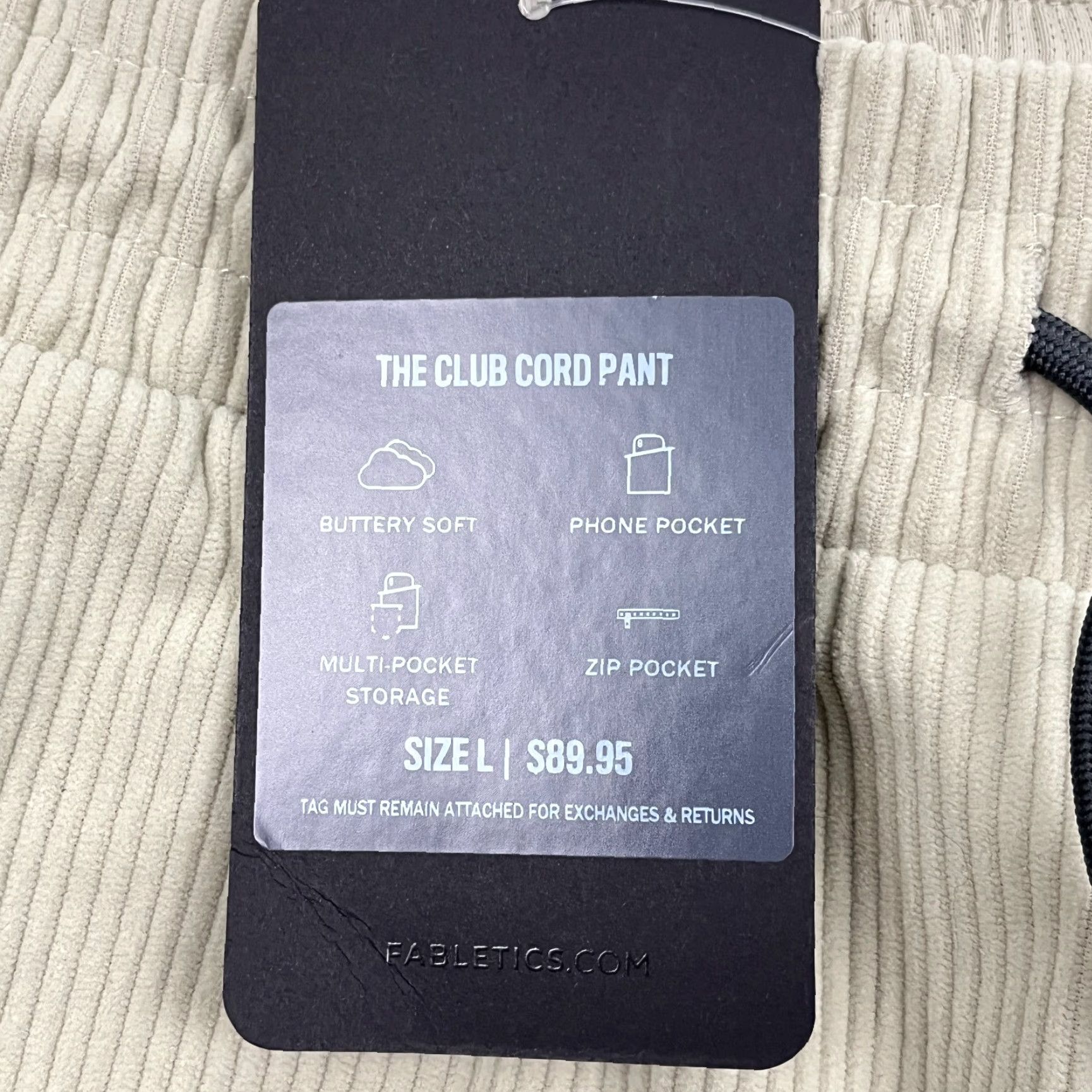Fabletics Fabletics Mens Pants Cord Club Beig 30" L x 30" Soft Corduroy Athleisure New Regular Tapered Pockets Elastic Waist 100% Polyester Size US 33 - 3 Thumbnail