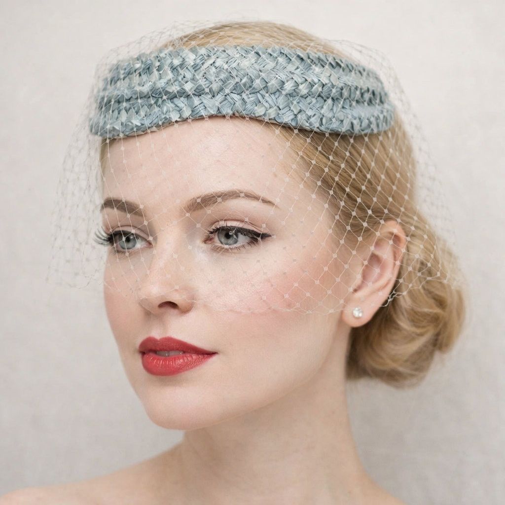Vintage Vintage 60s Pastel Blue Straw Halo Bird Cage Veil Fascinator Size ONE SIZE - 1 Thumbnail