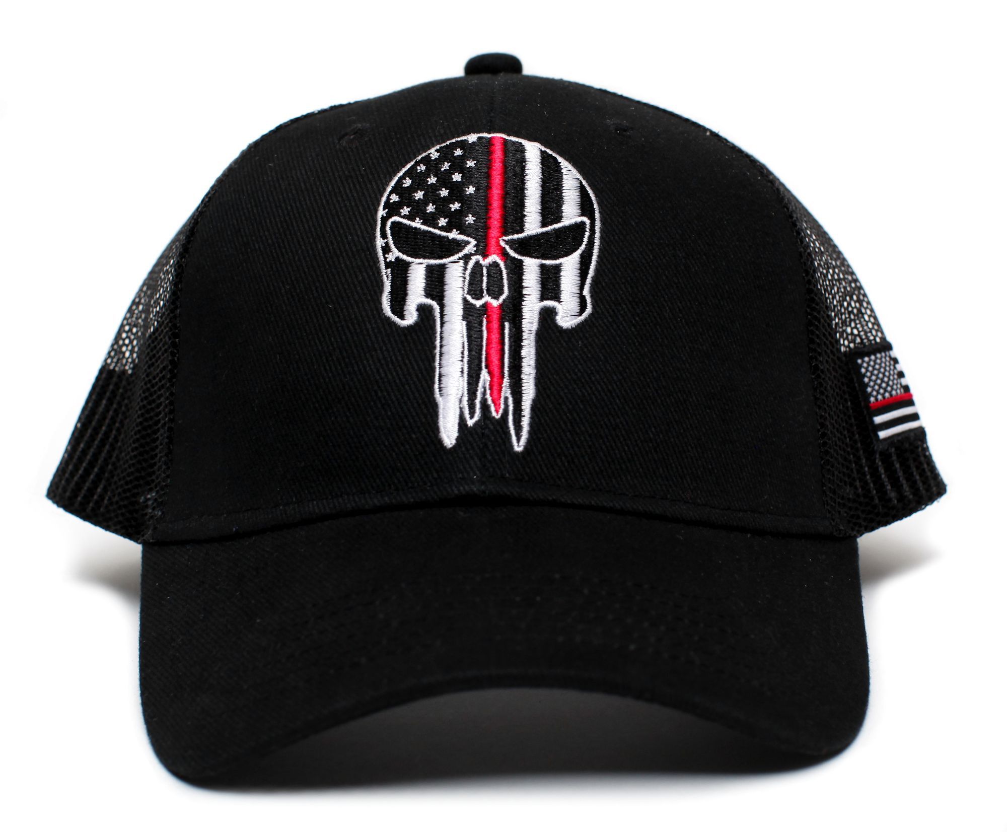 Other Skull Thin Red Line USA Flag Adult One-Size Cap Hat Black Size ONE SIZE - 1 Thumbnail