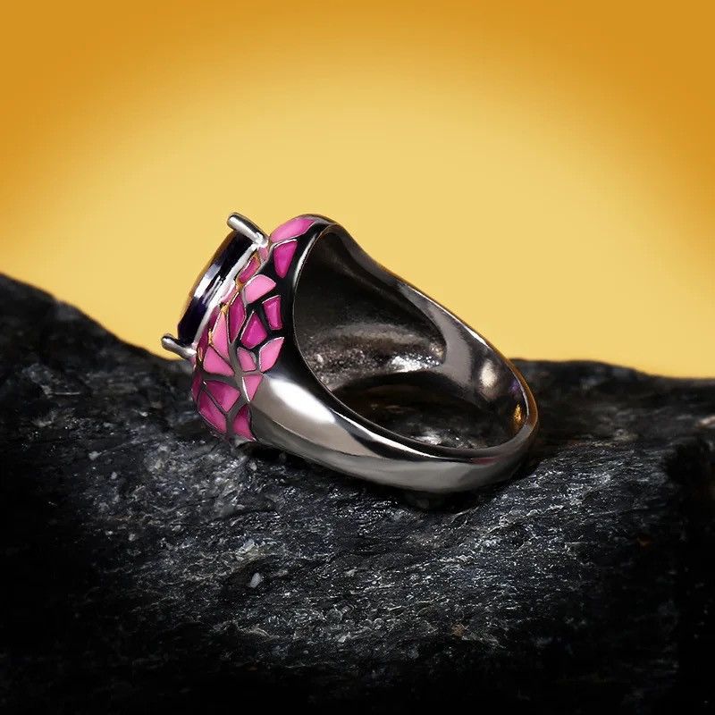 Jewelry Creative Enamel Dark Blue Big Zircon Ring Epoxy Irregular Size ONE SIZE - 3 Thumbnail