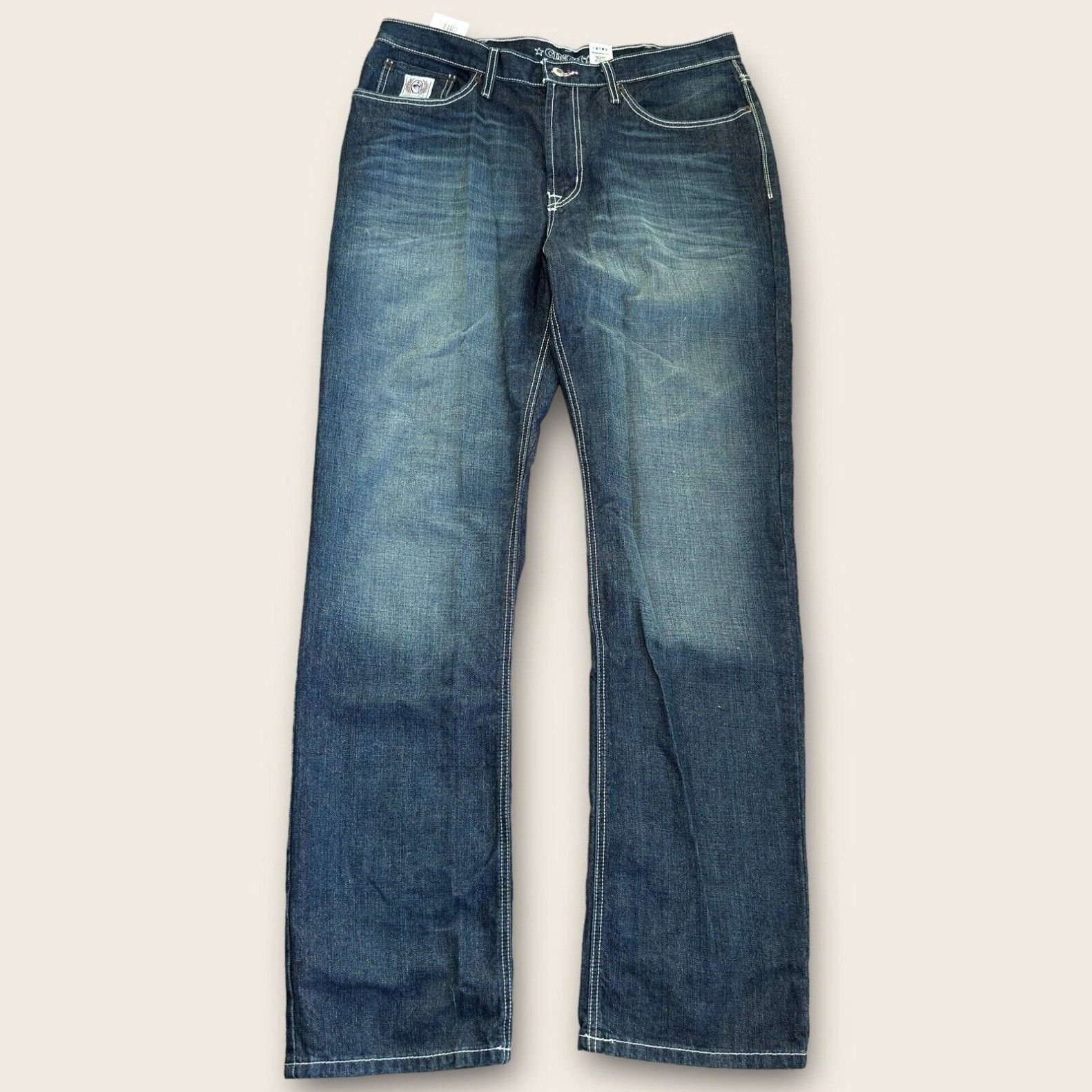 image of Vintage Cinch Men's White Label Relaxed Fit Dark Stonewash Jeans Size 38X38