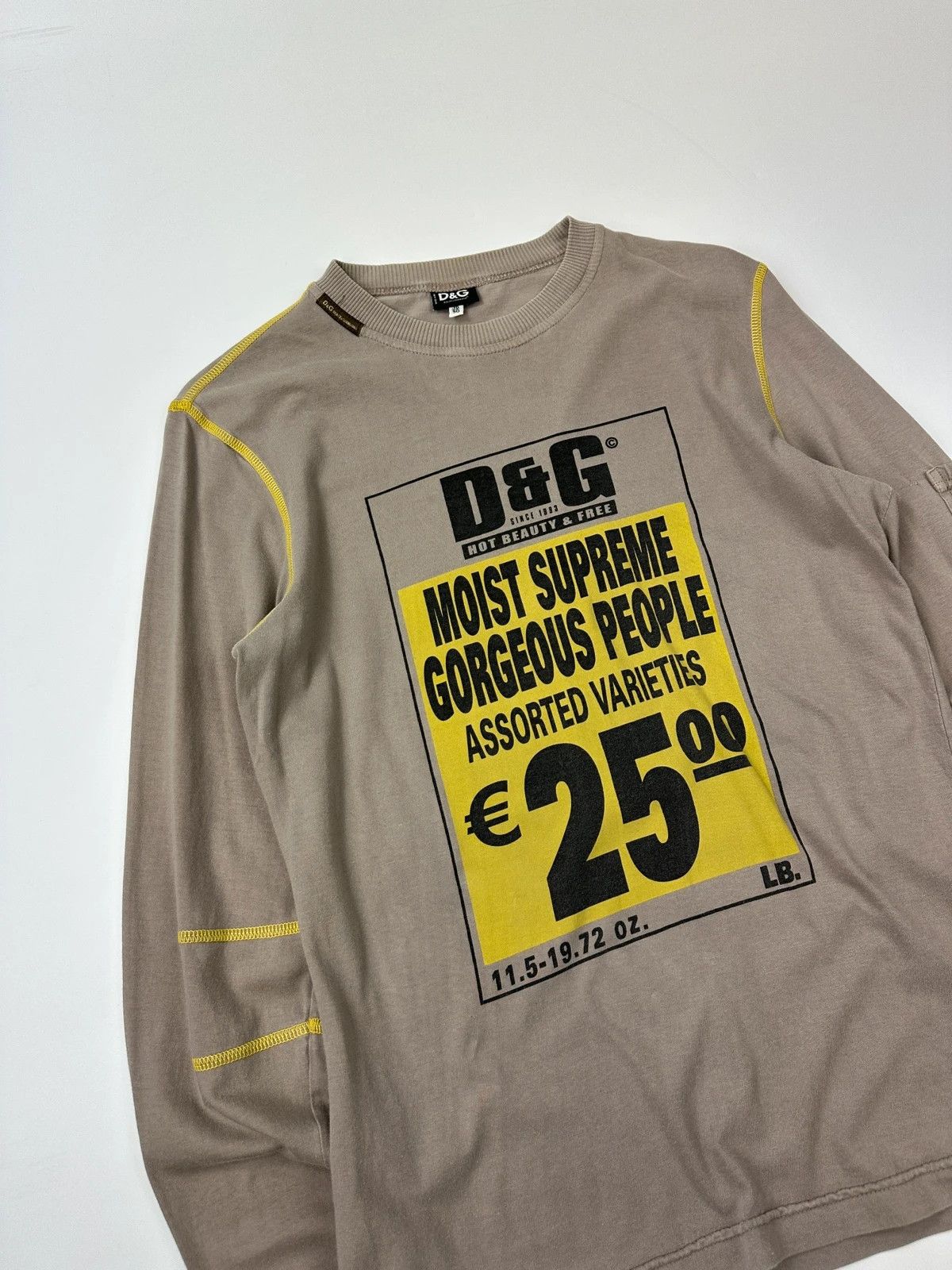Dolce & Gabbana Dolce & Gabbana Taupe Beige & Yellow Stitches Longsleeve Tee Size US M / EU 48-50 / 2 - 3 Thumbnail