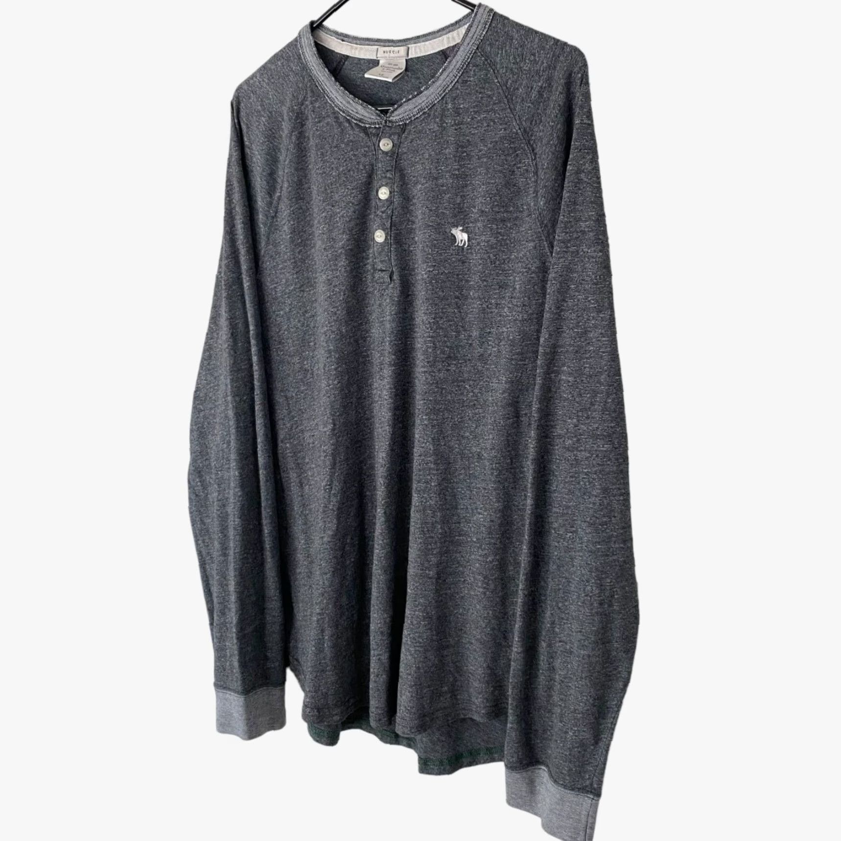 Abercrombie & Fitch Abercrombie & Fitch Henley Shirt Gray Men Long-Sleeve XL Muscle Fit | Logo | Cotton Polyester Size US XL / EU 56 / 4 - 2 Thumbnail