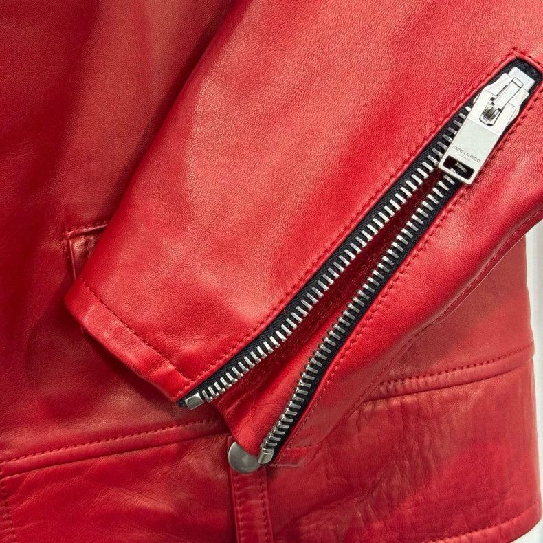 Saint Laurent Paris Saint Laurent Red Leather Motorcycle Jacket-2508 Size US M / EU 48-50 / 2 - 8 Thumbnail