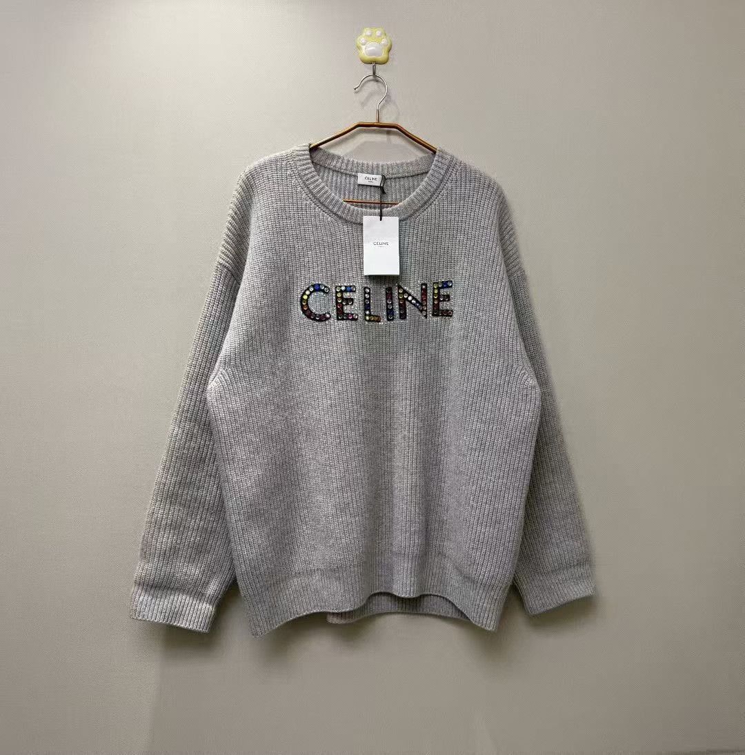 Celine Celine Gray Rhinestone Logo Sweater Size M / US 6-8 / IT 42-44 - 1 Thumbnail