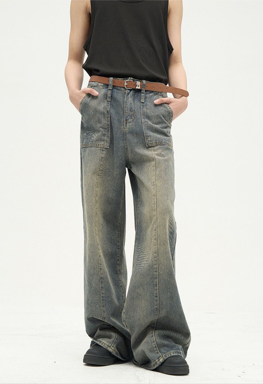 Washed Distressed Jeans Loose Spliced