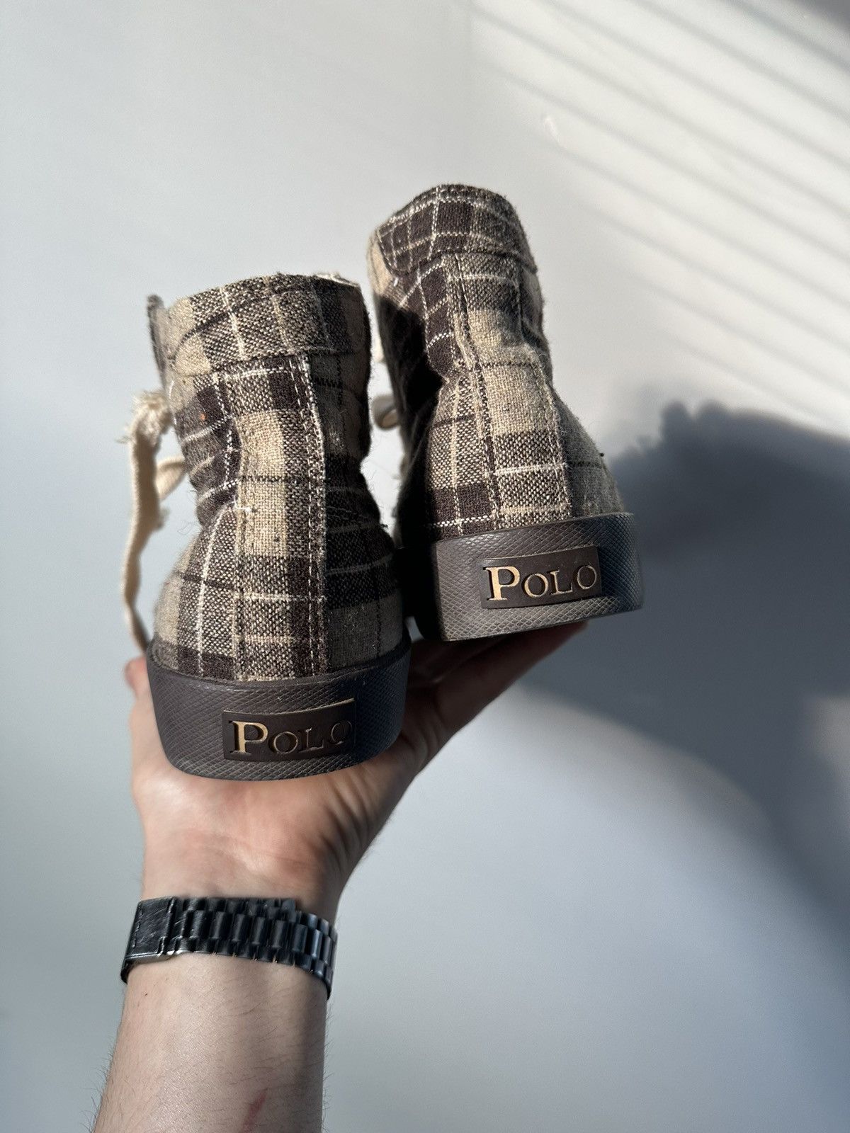 RRL Ralph Lauren Polo Ralph Lauren Brown Tan Flannel Plaid Tennis Shoes Size US 9.5 / EU 42-43 - 8 Thumbnail