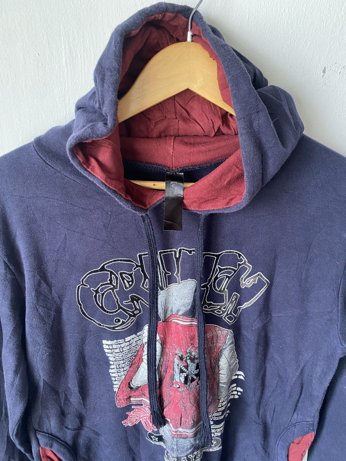 Japanese Brand Vintage Y2K Graphic Hoodie Navy Red Grunge Streetwear Size US M / EU 48-50 / 2 - 6 Thumbnail