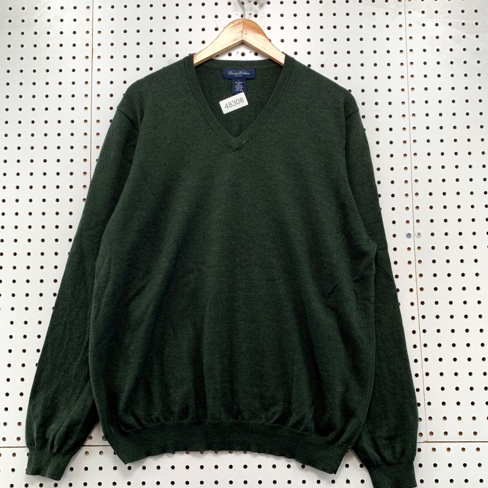 Brooks Brothers Brooks Brothers Merino Wool Sweater Mens Large Green Stretch V Neck Lightweight Pullover Knit Casual Wool Size US L / EU 52-54 / 3 - 2 Thumbnail