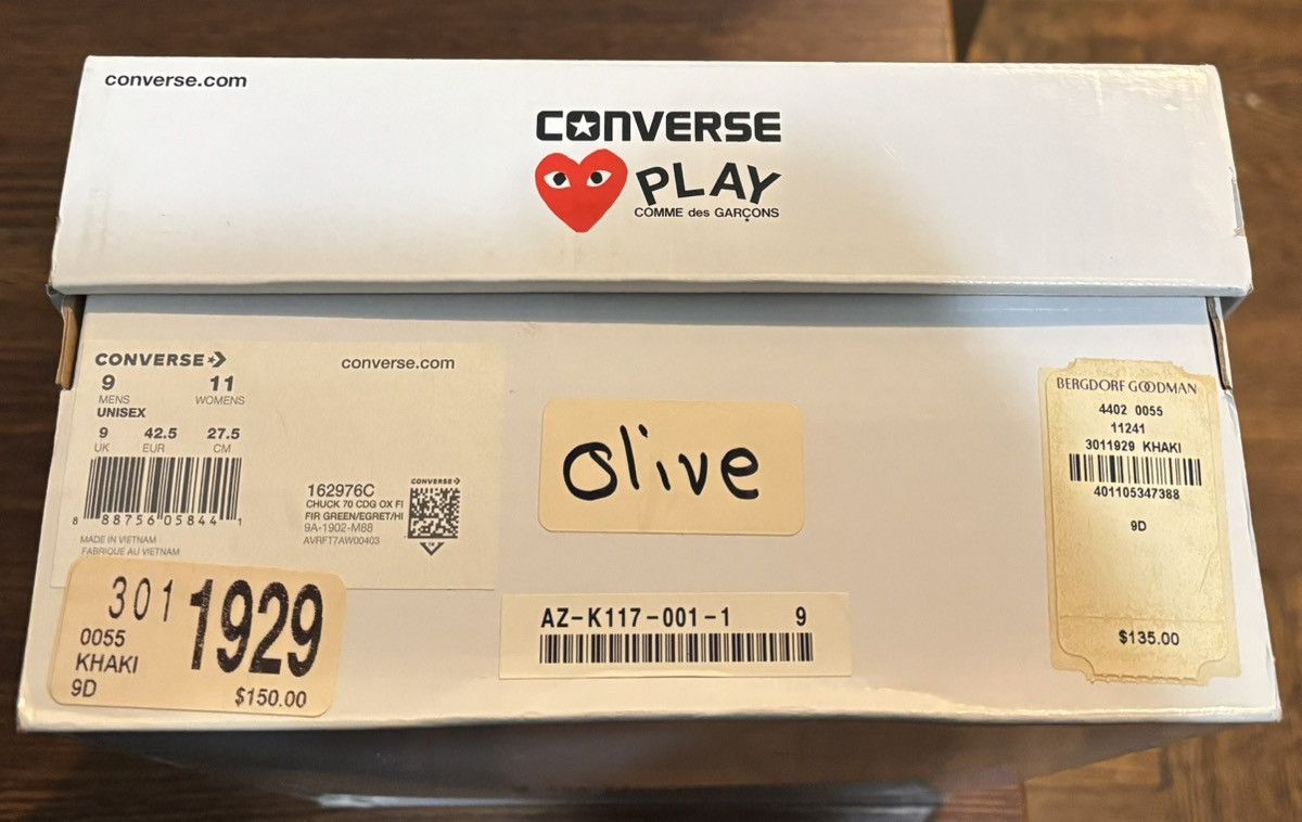 Converse Comme De Garcons Play CDG Converse Chuck 70 Low Heart Olive Size US 9 / EU 42 - 8 Thumbnail