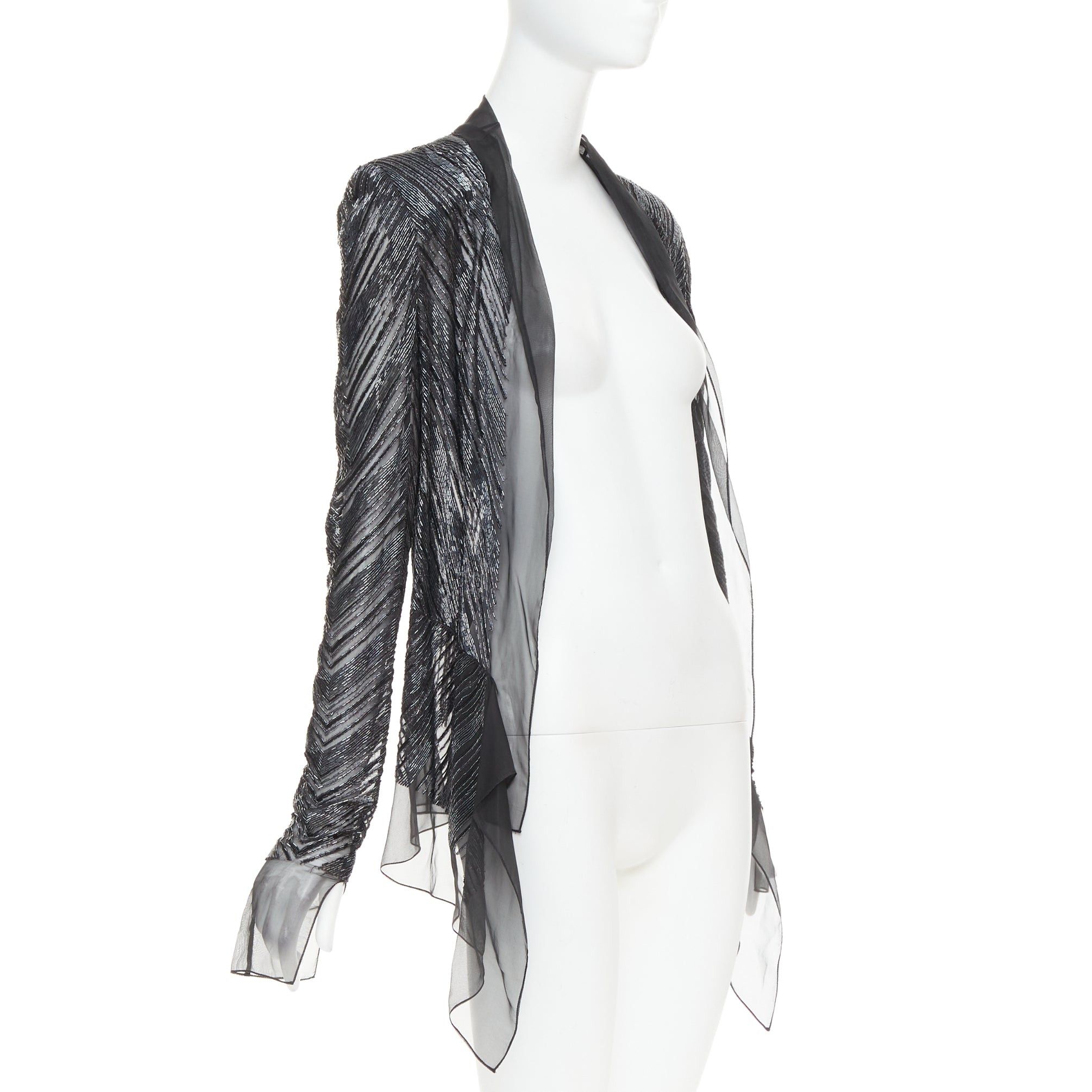 Alexandre Vauthier ALEXANDRE VAUTHIER sheer grey geometric long bead embellished drape jacket Size S / US 4 / IT 40 - 1 Thumbnail