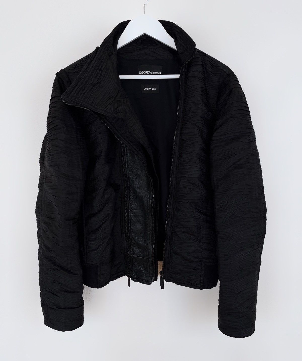 Armani × Emporio Armani × Giorgio Armani SS2011 Emporio Armani Plisse Hybrid 2-Zip Leather Jacket Size US M / EU 48-50 / 2 - 1 Thumbnail