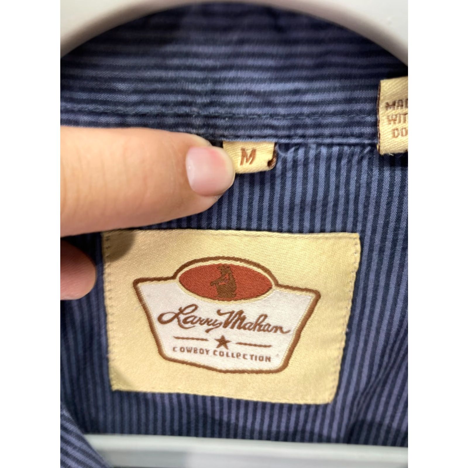 Vintage Larry Mahan Snap Front Shirt Mens M Blue Striped Long Sleeve Pockets Logo Cowboy Shirt Size US M / EU 48-50 / 2 - 7 Thumbnail