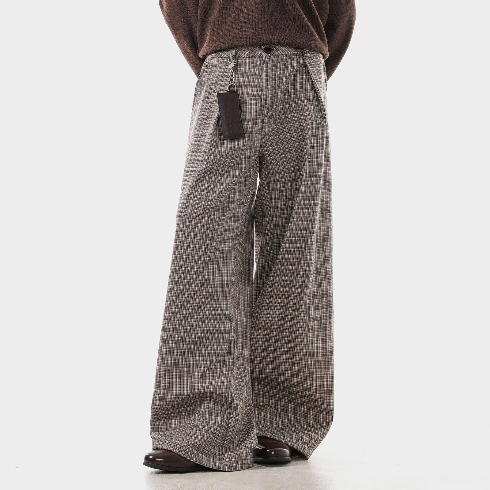 Vintage Gray Wide Leg Plaid Trousers, Loose Fit Pants Size US 30 / EU 46 - 7 Thumbnail