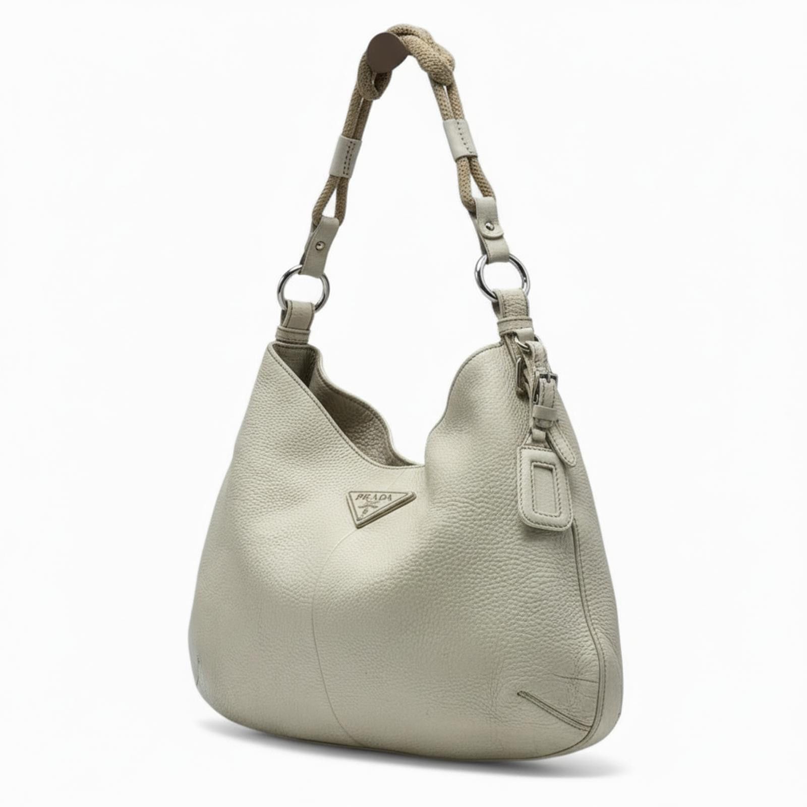 Prada Prada - Light Grey Leather Hobo Shoulder Bag Size ONE SIZE - 1 Thumbnail
