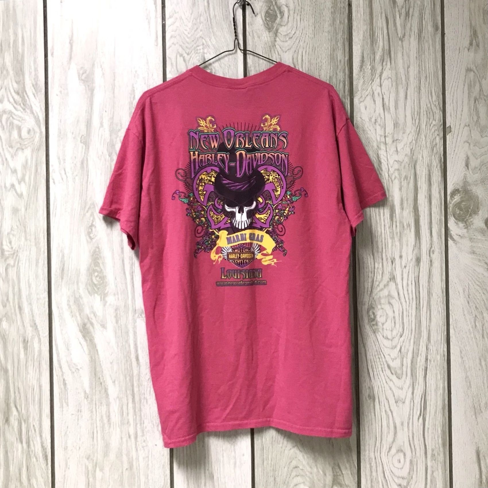 Harley Davidson VINTAGE Harley-Davidson Women T-Shirt Short Sleeve Crew Neck Pink Mardi Gras Skull New Orleans L Size L / US 10 / IT 46 - 2 Thumbnail