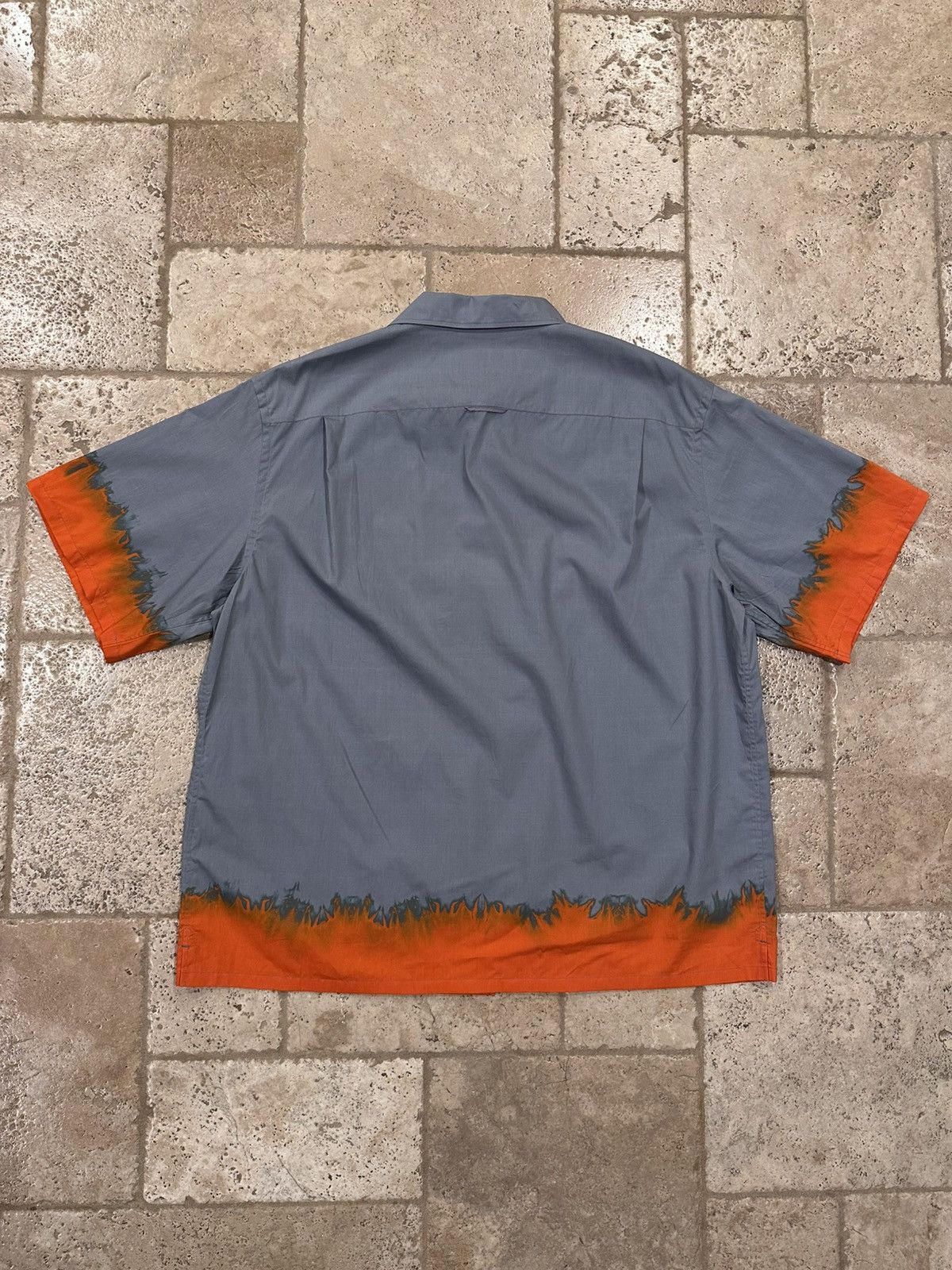 Prada Prada Grey / Orange Flames Tie-Dye Print Button Up Shirt Size US XXL / EU 58 / 5 - 8 Thumbnail