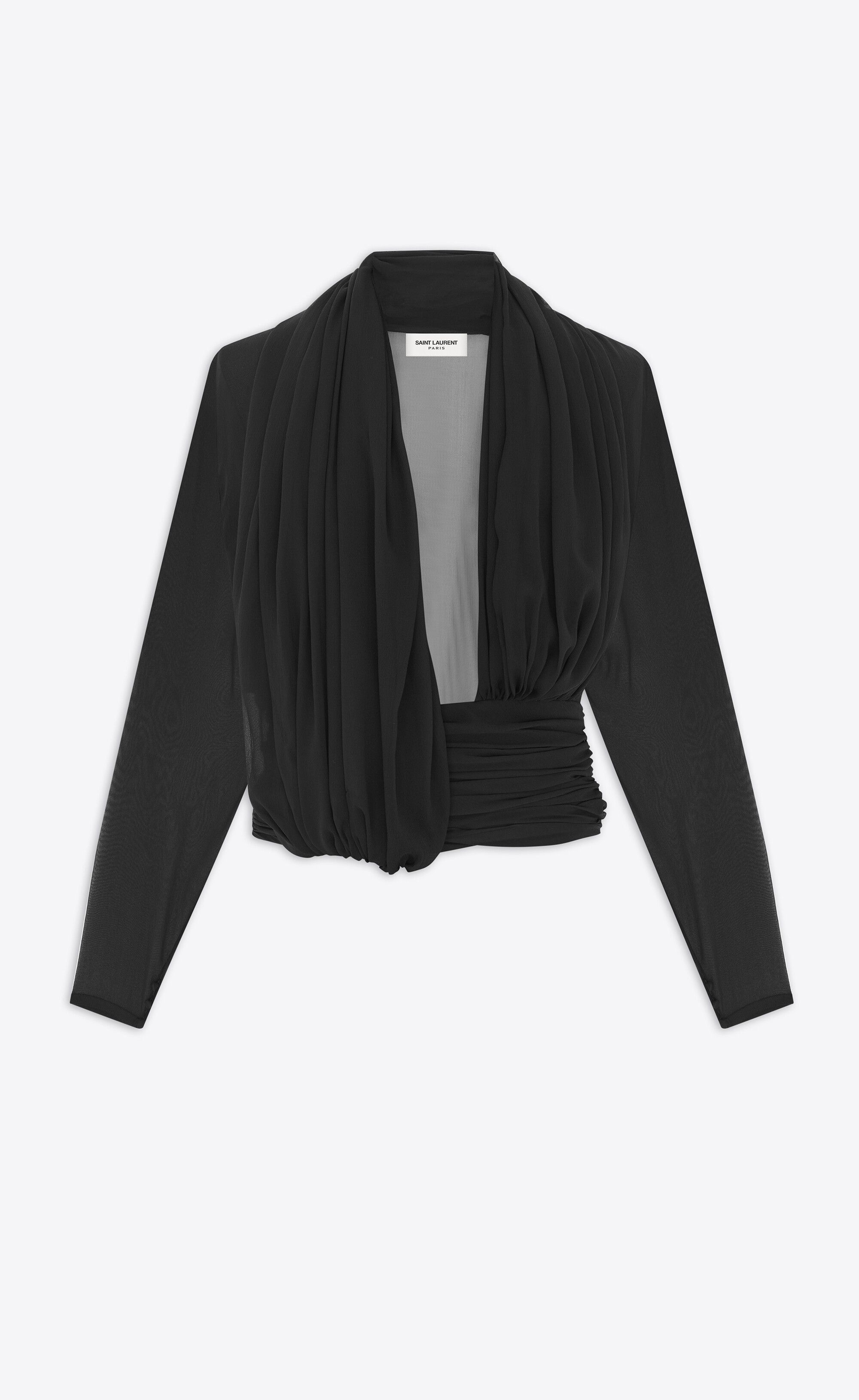 Saint Laurent Paris o1bcso1str1124 Draped Blouse In Silk in Black Size US XS / EU 42 / 0 - 1 Thumbnail
