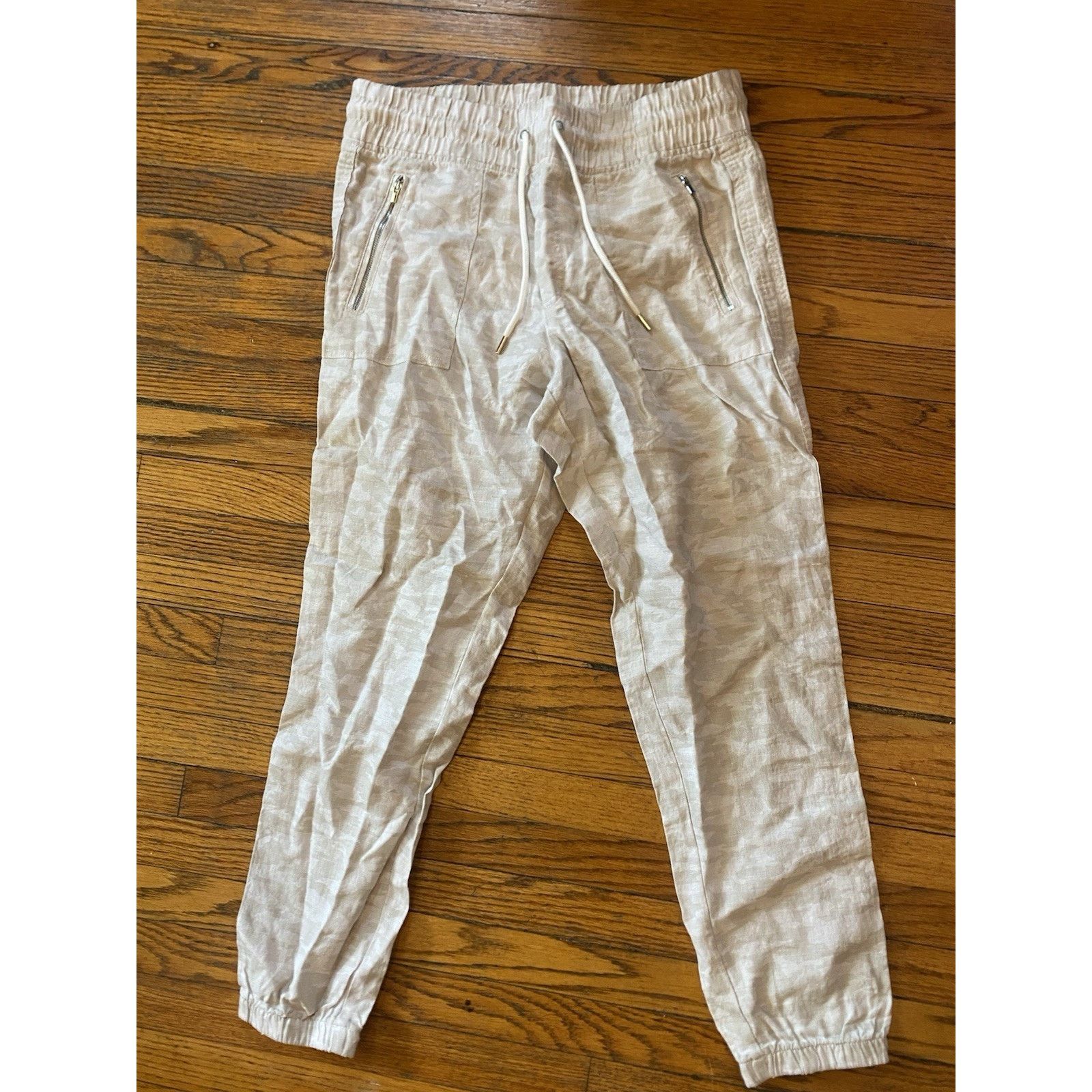 Athleta Athleta Linen Joggers Women’s 12 Beige Camo Zip Pockets Size 34" / US 12 / IT 48 - 1 Thumbnail