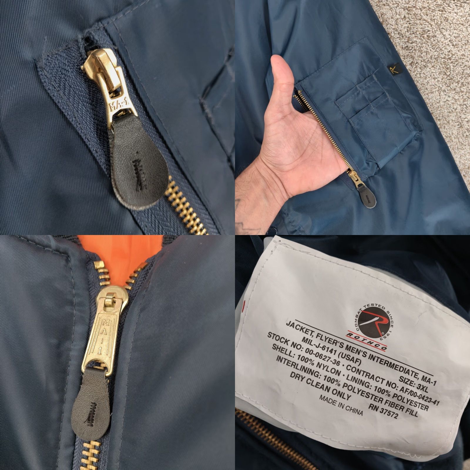 Rothco VINTAGE Rothco MA-1 Jacket Mens 3XL Bomber Reversible Flight Nylon Blue Size US XXL / EU 58 / 5 - 8 Thumbnail