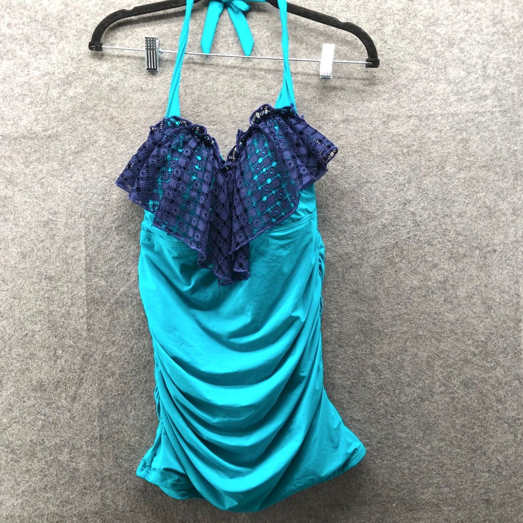 Vintage Top Womens M Blue NWT Kimi and Kai Maternity Tankini Halter Padded Ruffle Ruched Size M / US 6-8 / IT 42-44 - 2 Thumbnail