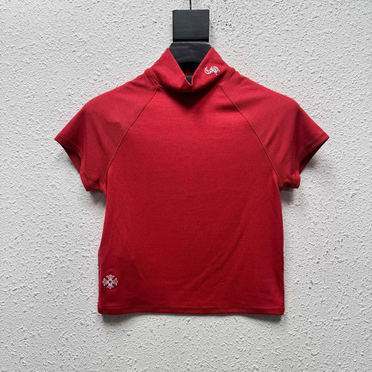 Chrome Hearts CH Red Embroidered Sanskrit Cross Knit Short Sleeve S Size S / US 4 / IT 40 - 1 Thumbnail