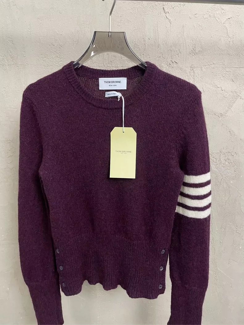 Thom Browne Thom browne Burgundy four-striped wool round-neck sweater 2 Size US XXS / EU 40 - 3 Thumbnail