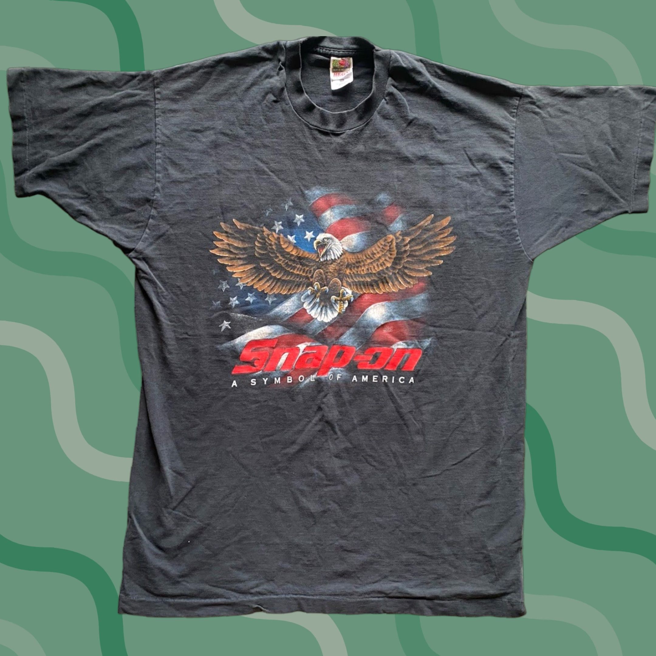 Fruit Of The Loom VINTAGE Fruit of the Loom T-Shirt USA 2XL Black Short Sleeve Mens Snap On Tools Symbol Of America VTG Size US XXL / EU 58 / 5 - 1 Thumbnail