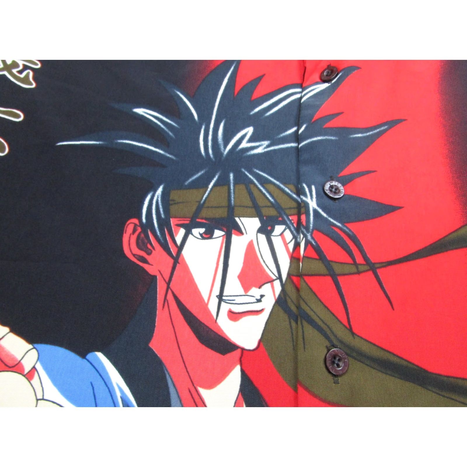 Vintage Million Guy Shirt 2XL Black Red Button Up Allover Print Short Sleeve Mens Anime Graphic Print Cartoon Button-Up Collared Front Back Oversized Size US XXL / EU 58 / 5 - 5 Thumbnail