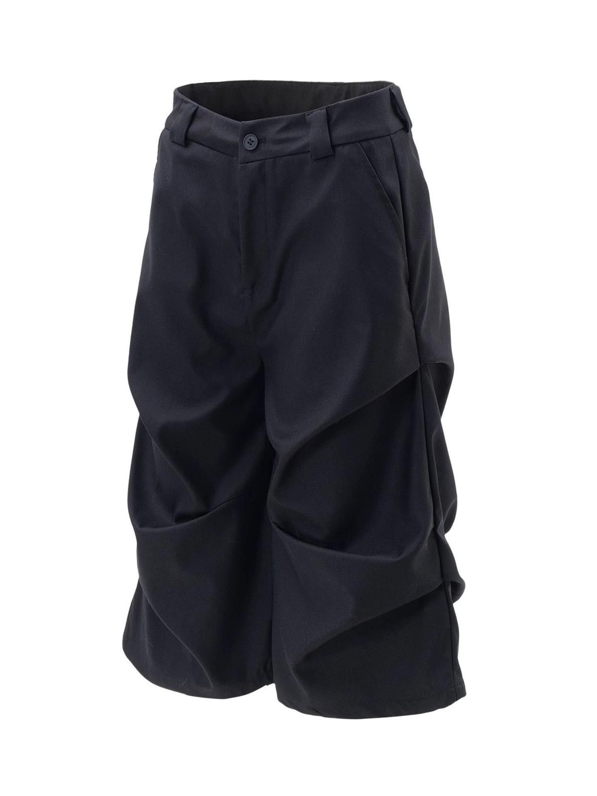 Vintage Pleated Black Wide-Leg Cargo Shorts Size US 30 / EU 46 - 4 Thumbnail