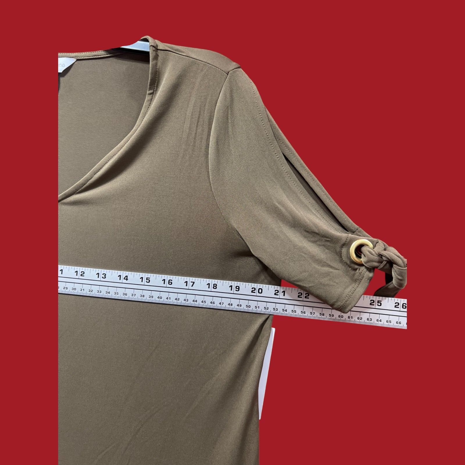 Other Liz Claiborne - Women's V-Neck Cold Shoulder Blouse - Olive Size L / US 10 / IT 46 - 3 Thumbnail