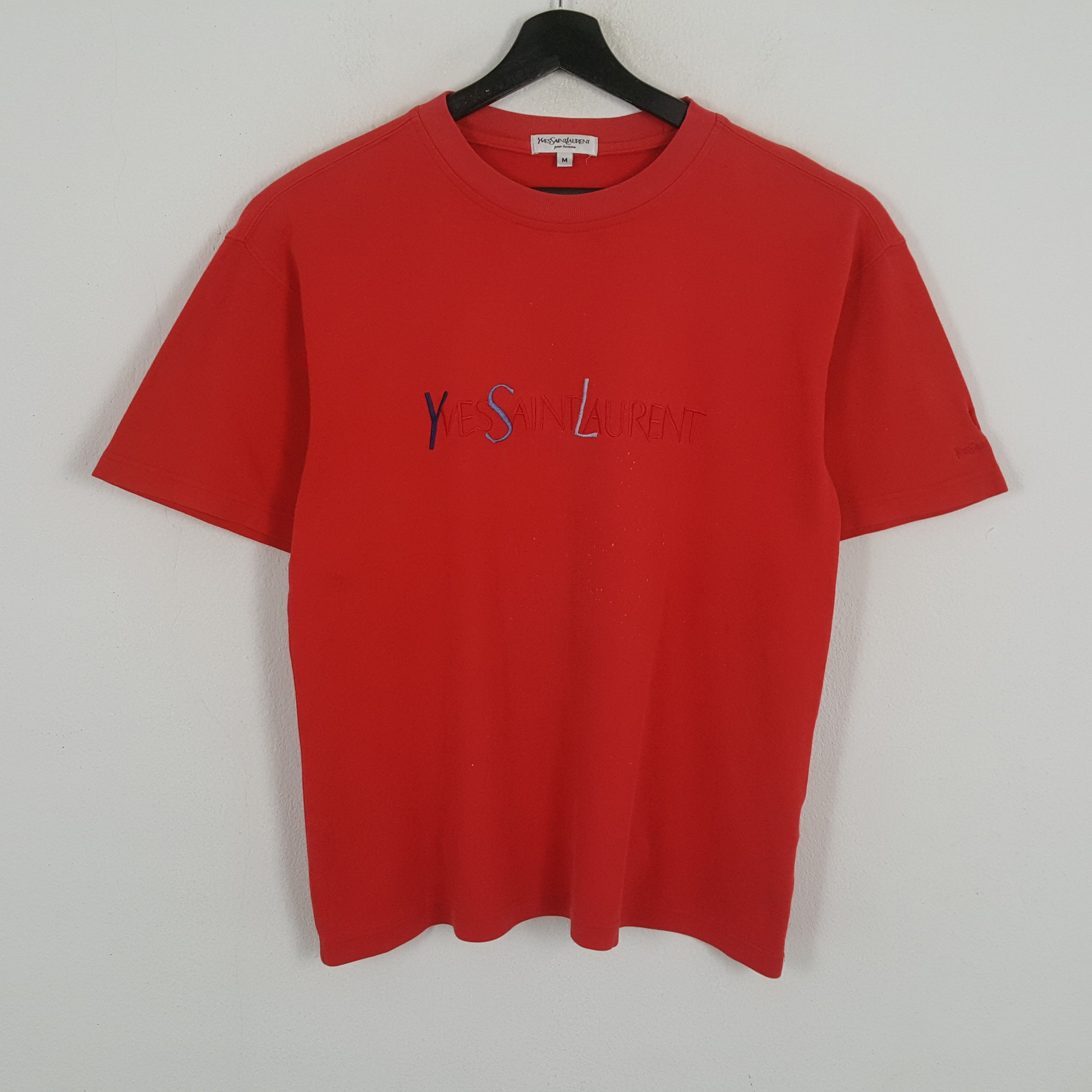 Vintage YVES SAINT LAURENT Luxury Fashion Brand Spellout Tshirt Size US L / EU 52-54 / 3 - 1 Thumbnail