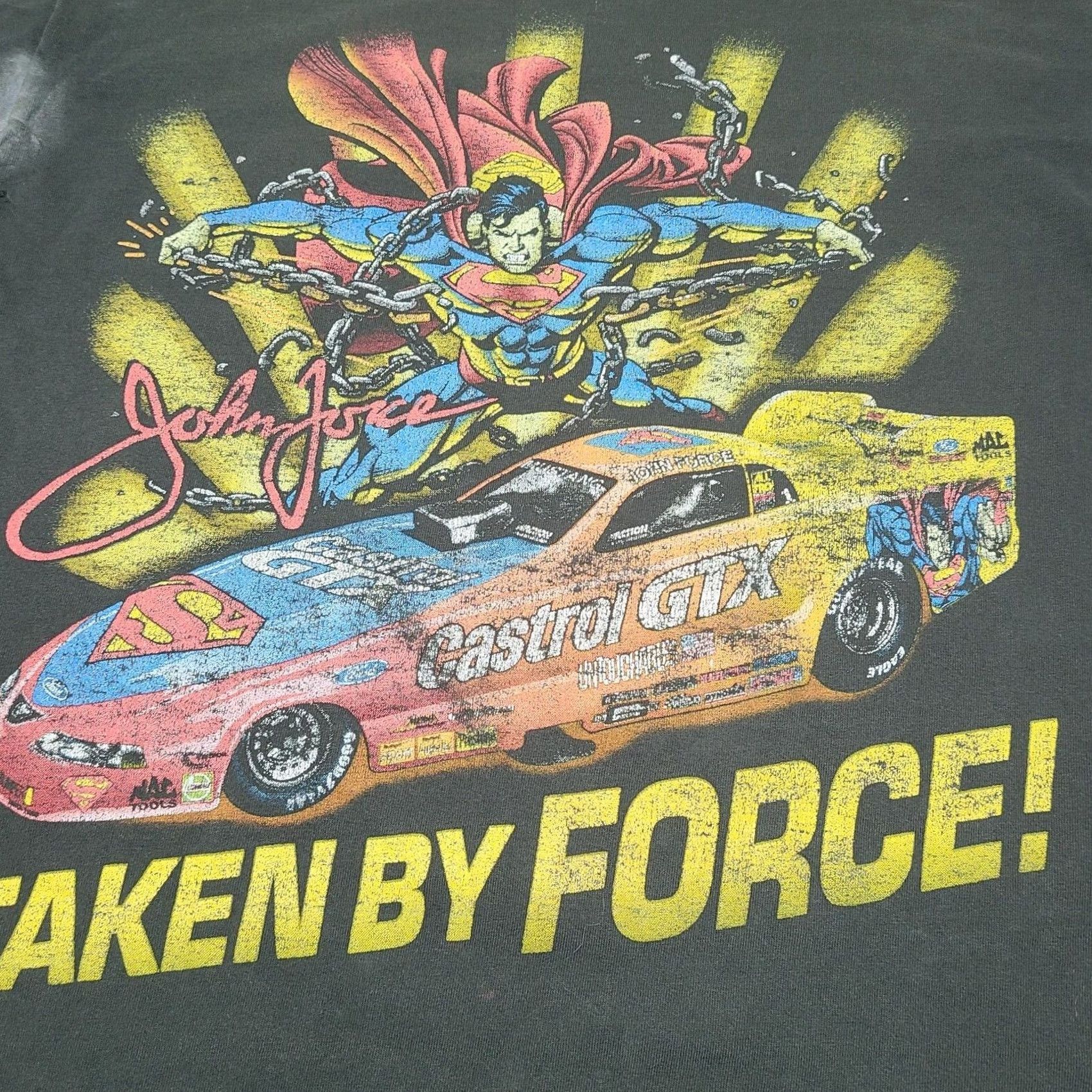 NASCAR VINTAGE 1999 John Force Superman DC Comics Castrol NASCAR Racing T-Shirt Medium Size US M / EU 48-50 / 2 - 3 Thumbnail