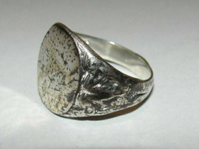 Designer Oval Antiqued Sterling Silver Signet Ring Alberto Juan Size ONE SIZE - 3 Thumbnail