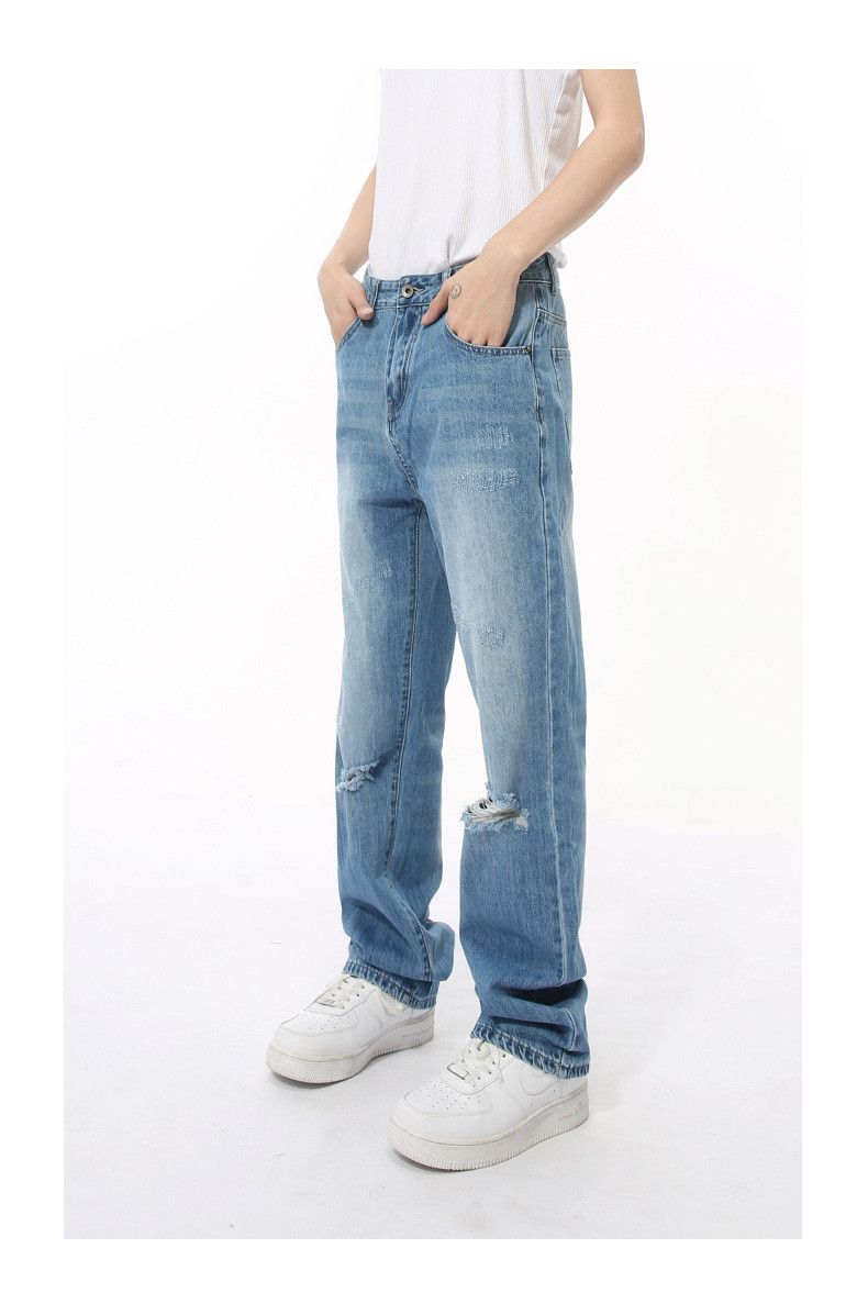 Japanese Brand × Jean Japanese simple retro straight-leg ripped jeans Size US 32 / EU 48 - 3 Thumbnail