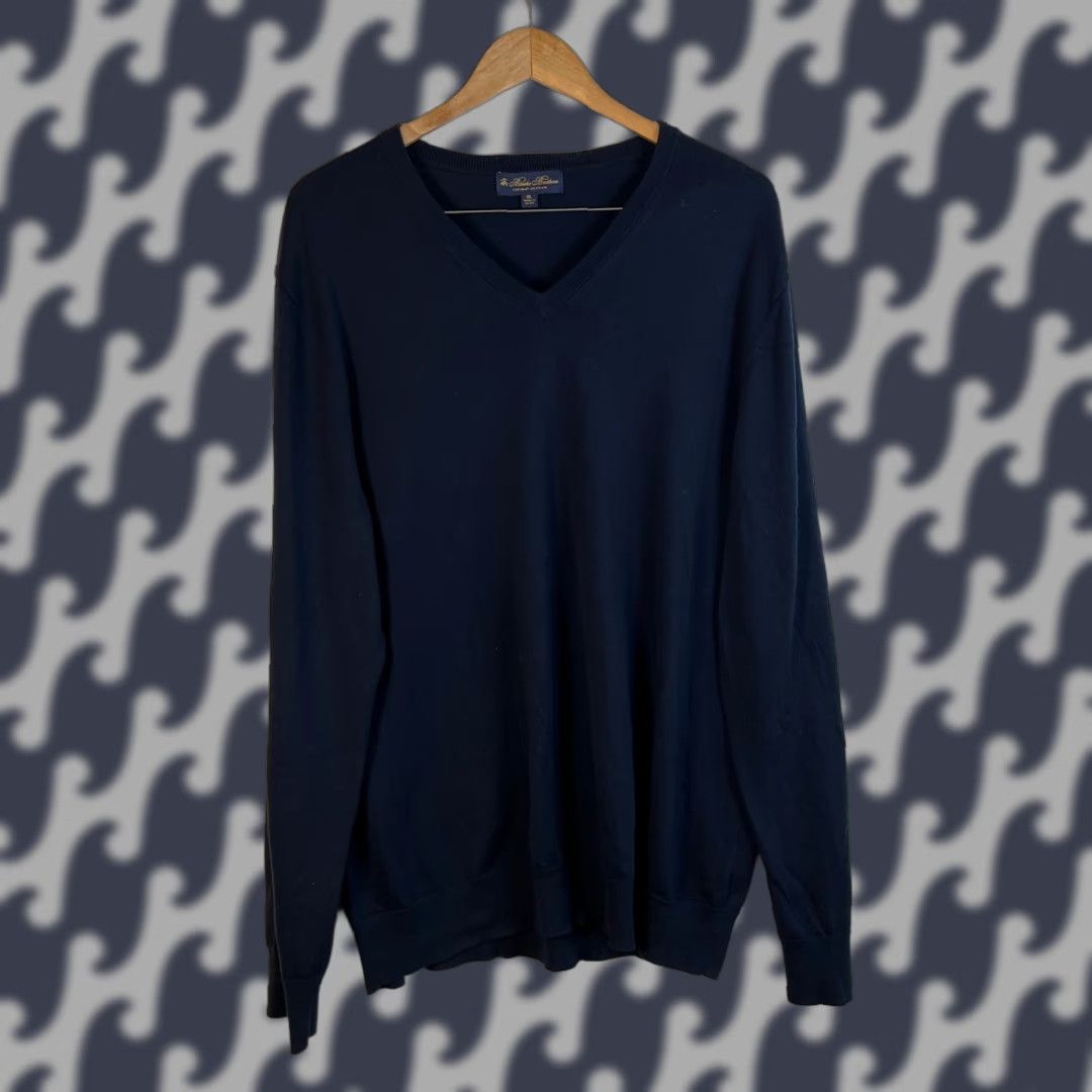 Brooks Brothers Brooks Brothers Mens XL Navy Blue Supima Cotton V-Neck Sweater 42224-155ND050 Size US XL / EU 56 / 4 - 1 Thumbnail