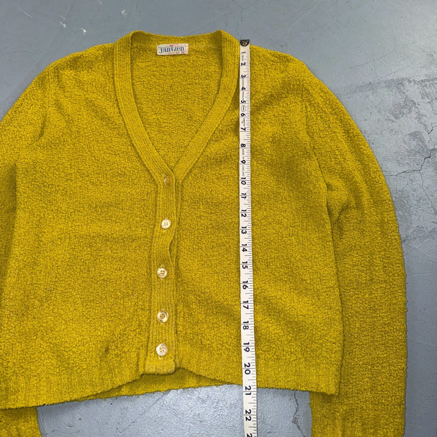 Jantzen VTG 60s Jantzen Wool Cardigan Sweater 1960s 38 USA Mohair Campus Rockabilly Yellow Mens Womens Boys Girls Size US M / EU 48-50 / 2 - 4 Thumbnail