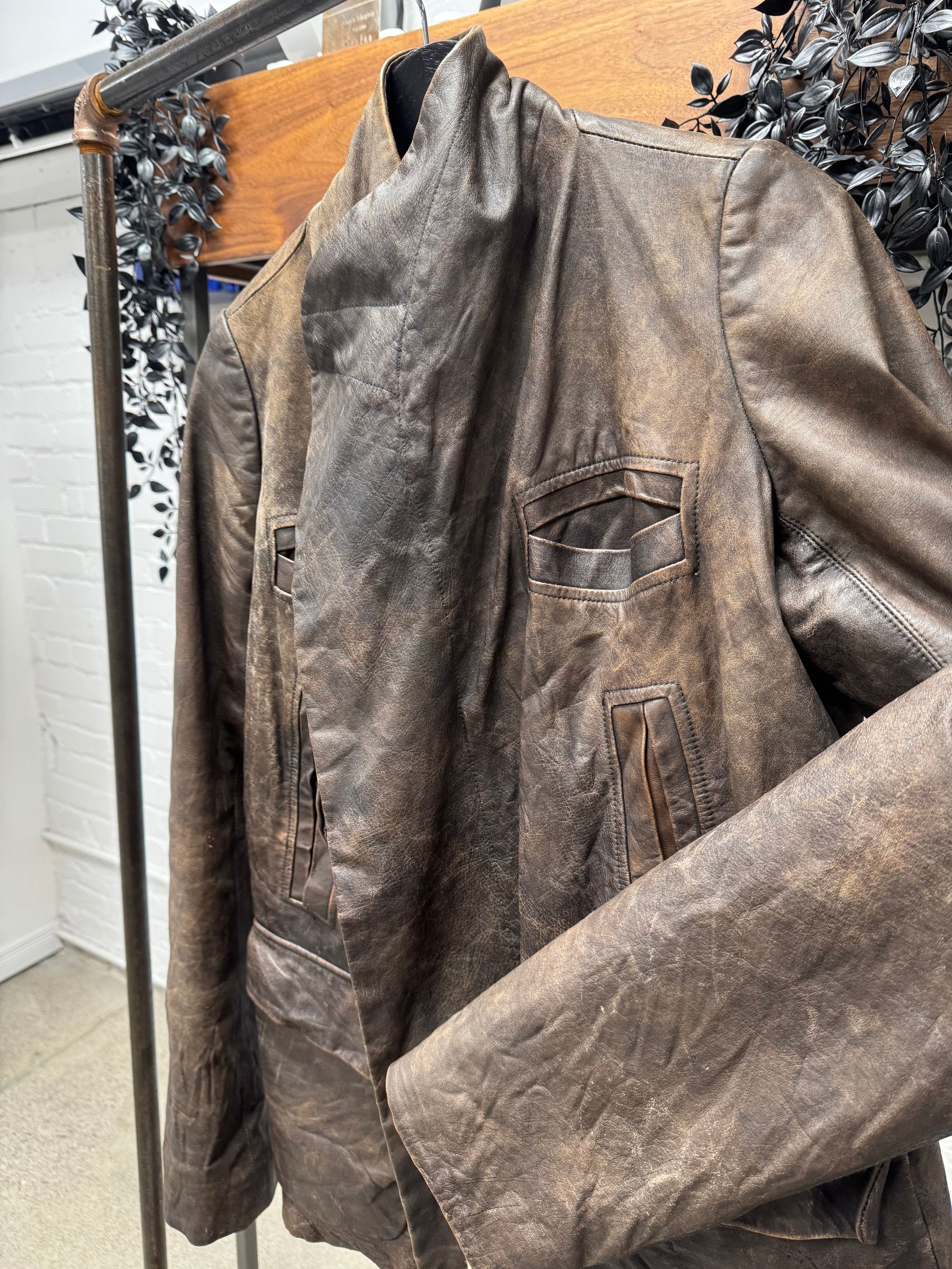 Rick Owens 2000s Rick Owens O&M Era High Neck Collared ‘Dust’ Leather Jacket. Size US M / EU 48-50 / 2 - 2 Thumbnail
