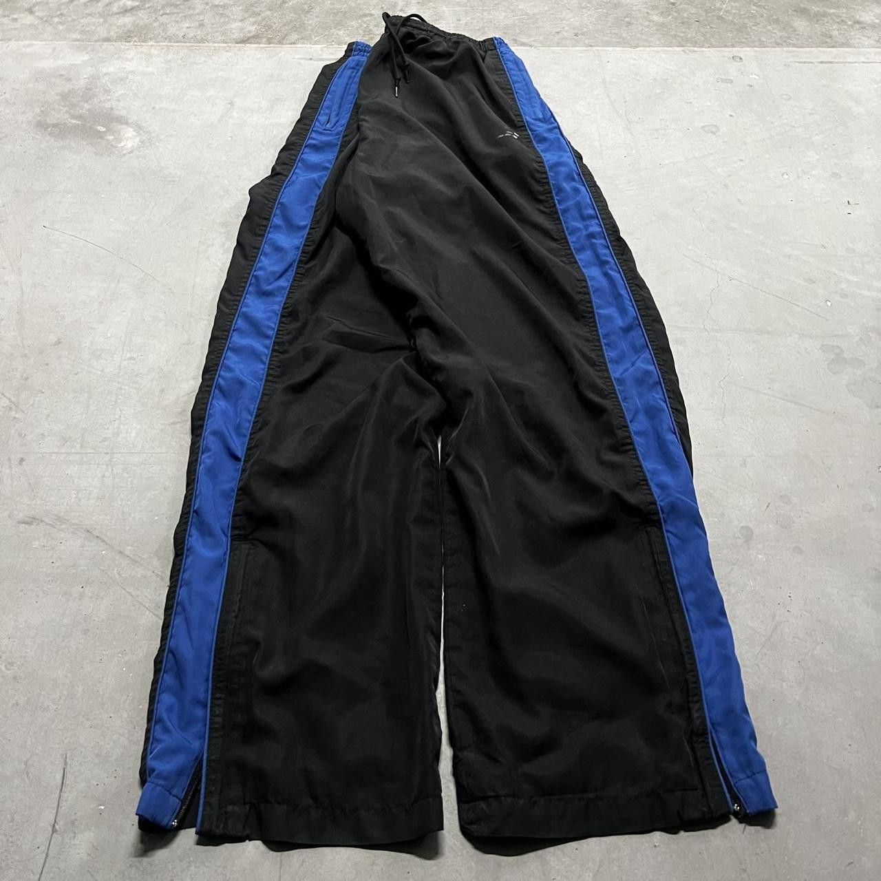 Vintage Vintage Y2K/2000s Baggy Black and Blue Striped TrackPants with adjustable waist band and leg zippers! Size US 36 / EU 52 - 2 Thumbnail