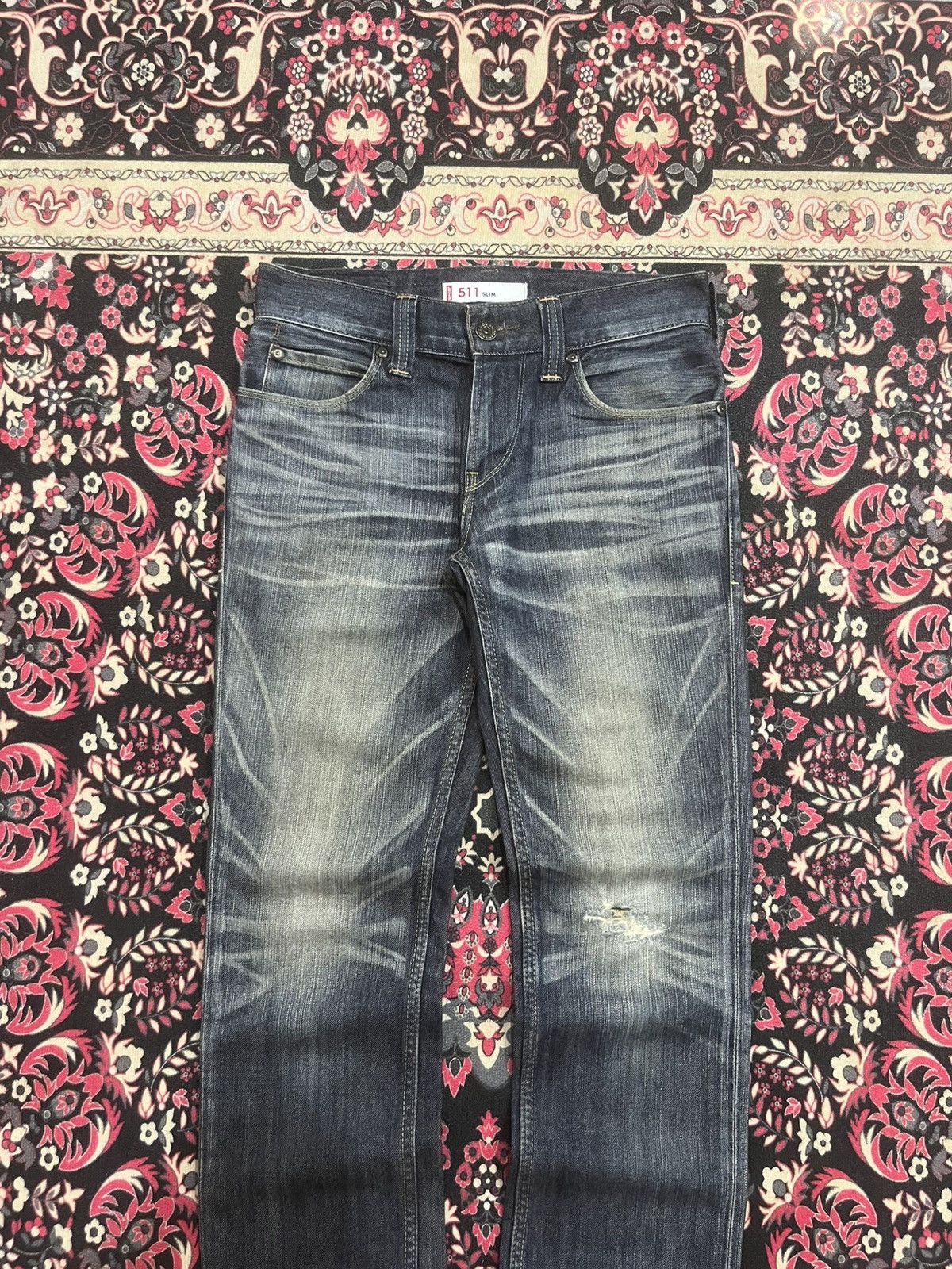 Levi's Vintage Levi’s 511 Slim Fit Blue Whisker Washed Rip Jeans Size US 31 - 3 Thumbnail