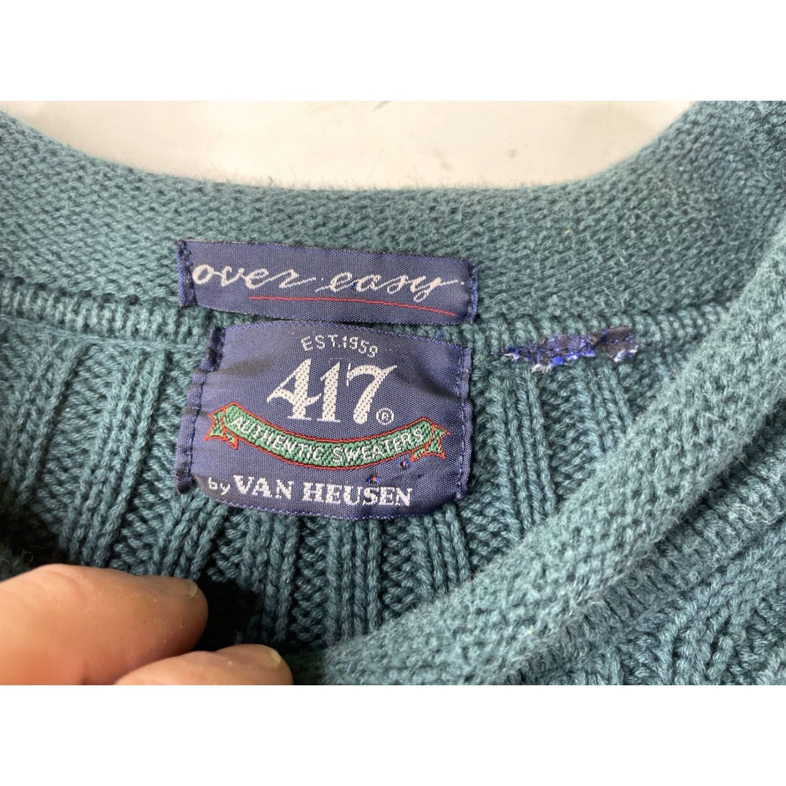 Van Heusen VINTAGE Van Heusen Sweater Knit Roll Neck Pullover Men XL Green Cotton 80s 90s Preppy Size US XL / EU 56 / 4 - 3 Thumbnail