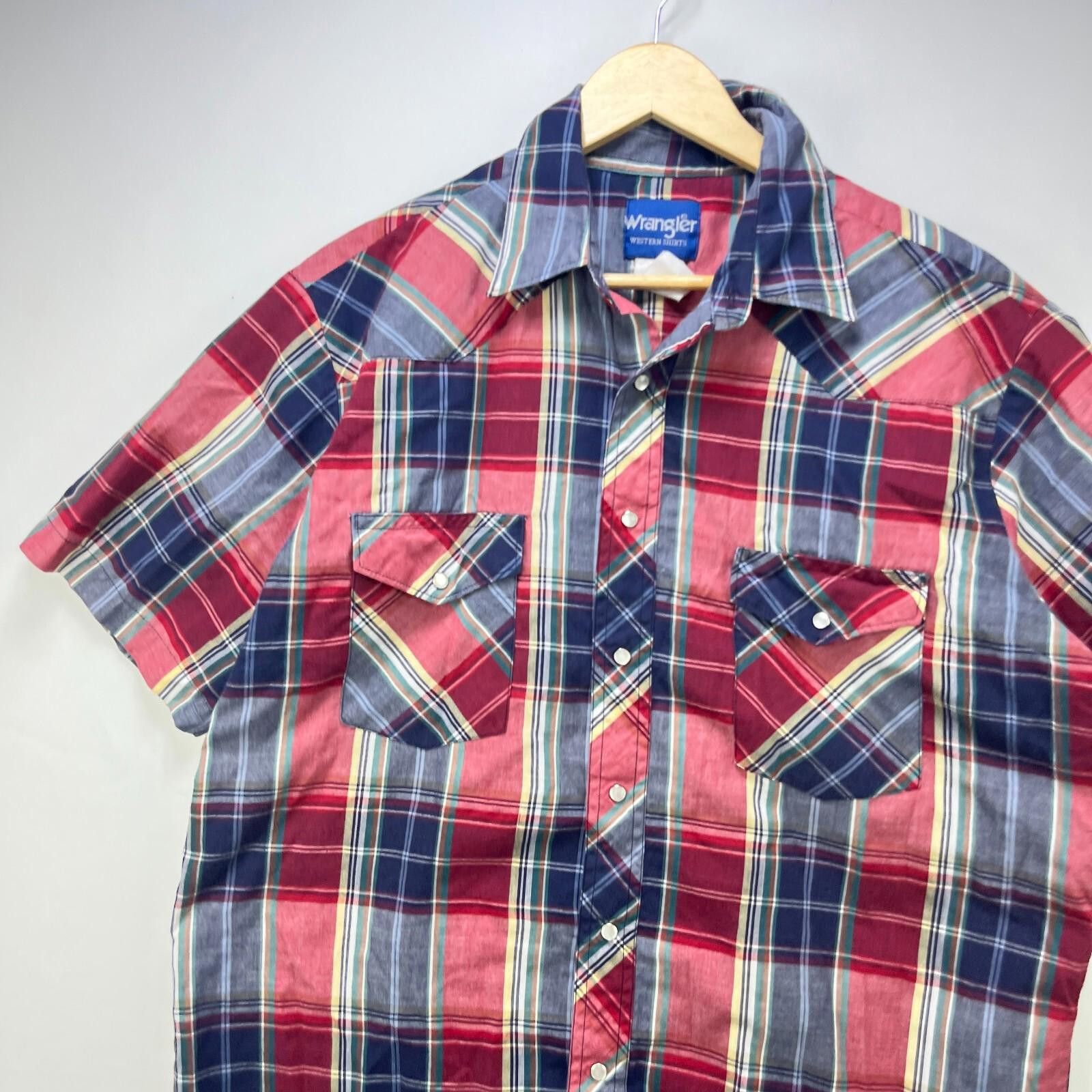 Wrangler Vintage 90s Wrangler Snap Short Sleeve Plaid Shirt Large Size US L / EU 52-54 / 3 - 2 Thumbnail