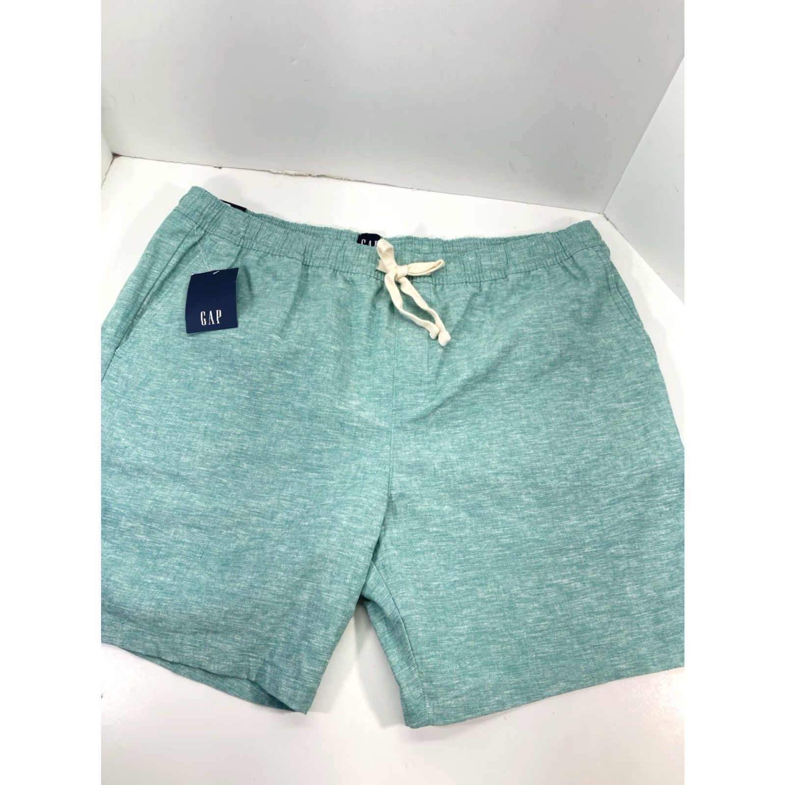 Gap VINTAGE? (No) Gap Linen Pull On Shorts Men 2XL 42X10 Green Elastic Waist Drawstring Pockets Shirt? Size US 39 - 5 Thumbnail
