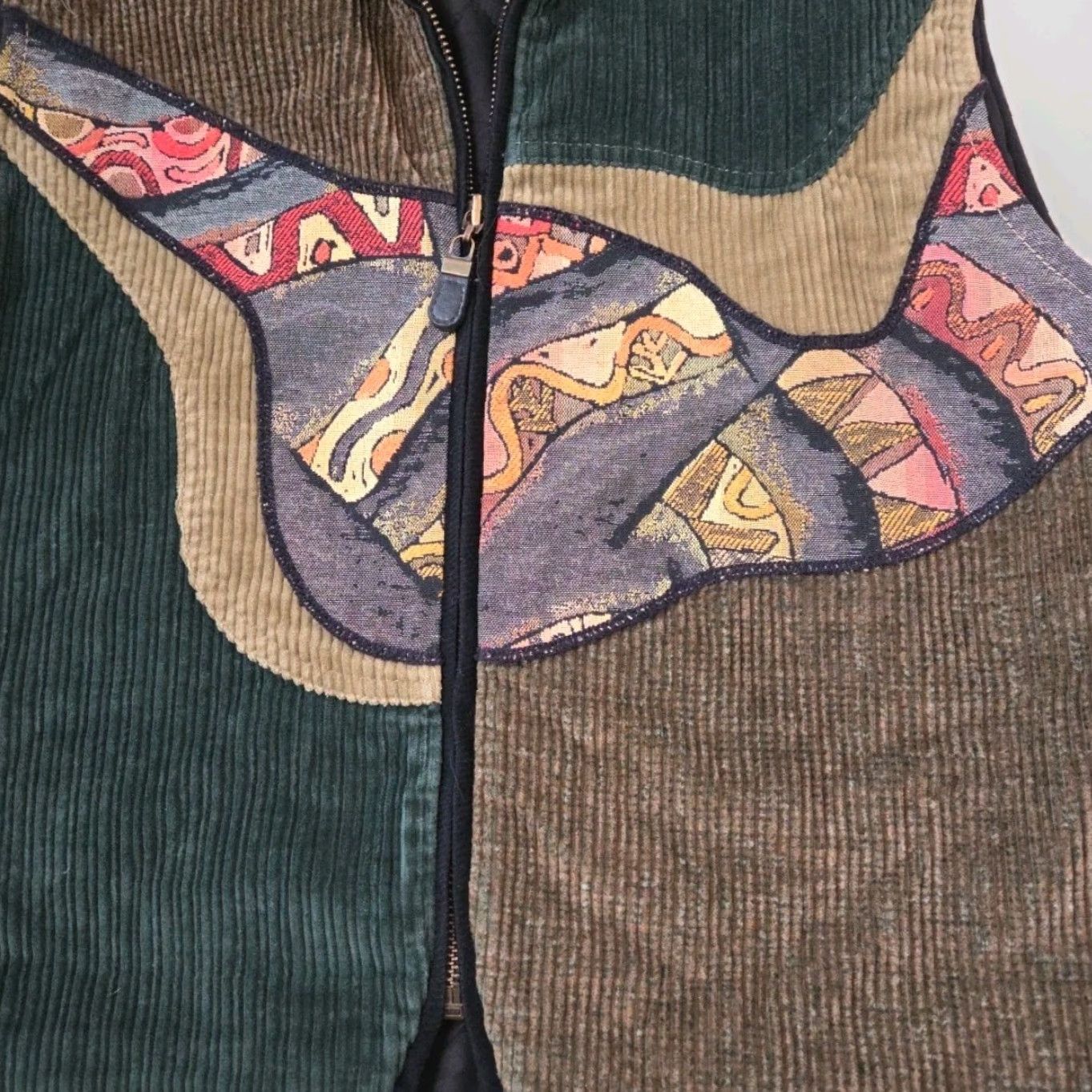 Vintage Vtg Corduroy Wool Patchwork Vest Womens M 90s CB Wrap Green Vest 90s Size M / US 6-8 / IT 42-44 - 3 Thumbnail